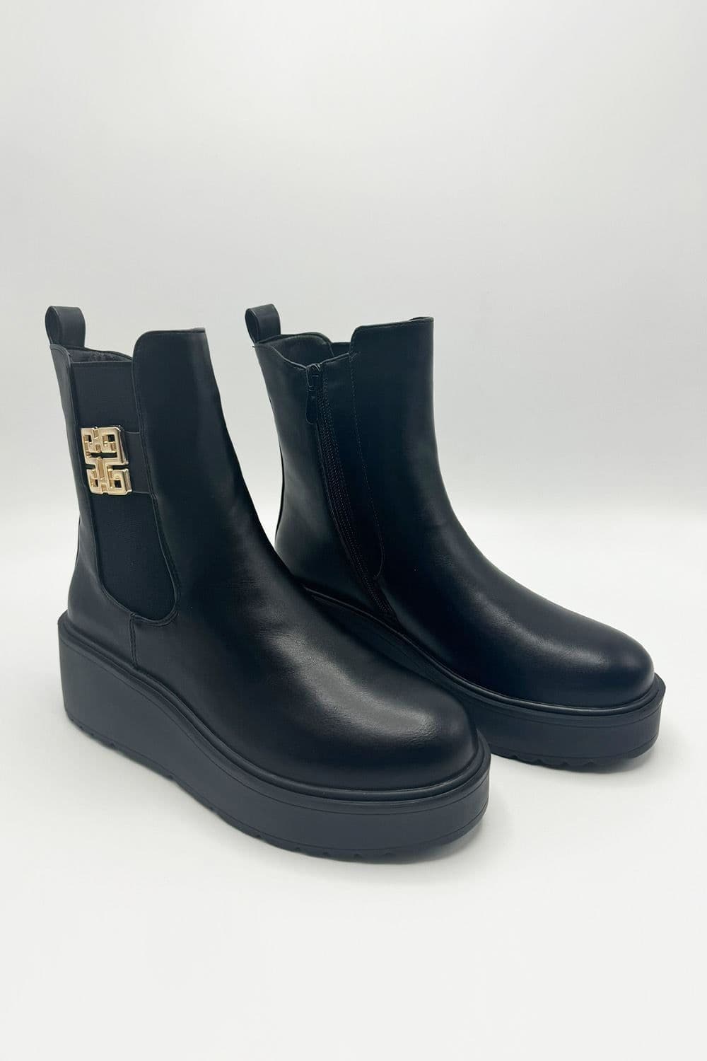 Ignee Side Brooch Detail Stretch Panel Ankle Boots