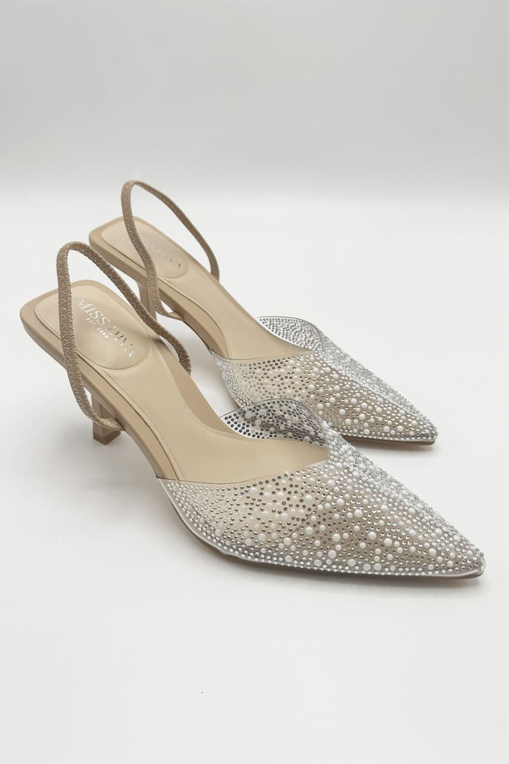 Kiana Diamante Embellished Sling Back Pointed Toe Court Shoes