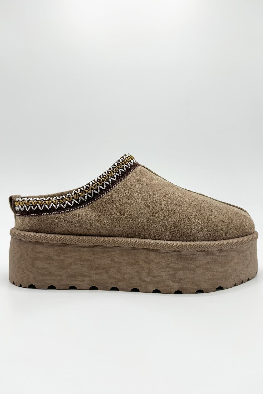 Miss Diva Women's Astri Faux Fur Lining Knit Pattern Detail Flatform Slippers in Light Brown | Size: 7