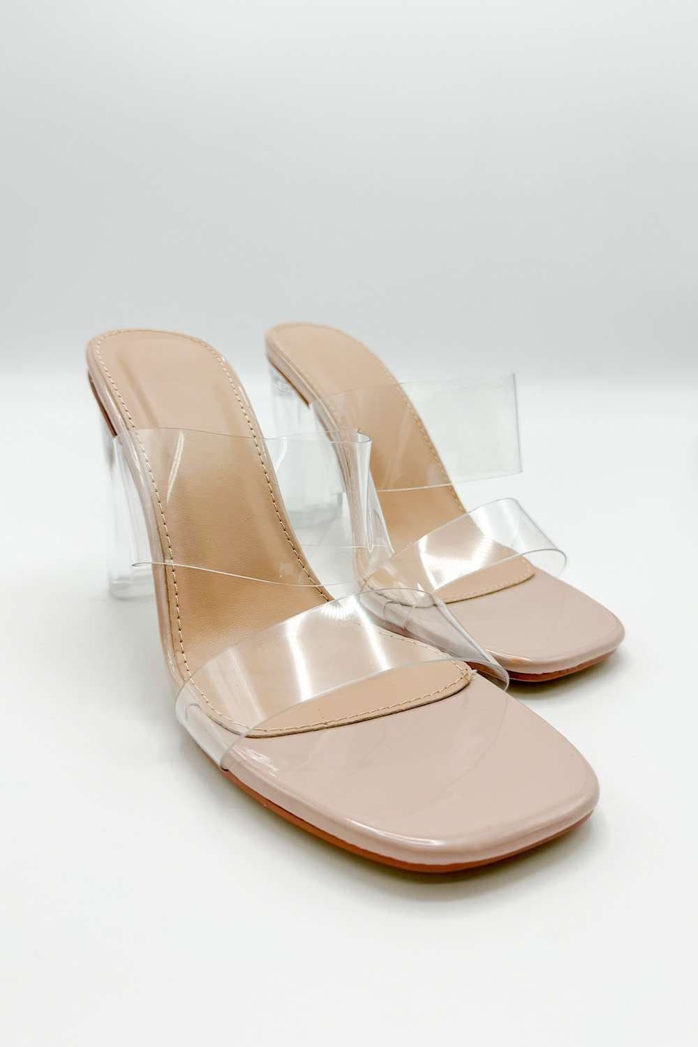 Miss Diva Women's Yara Perspex Band Block Heel Mules in Nude | Size: 8