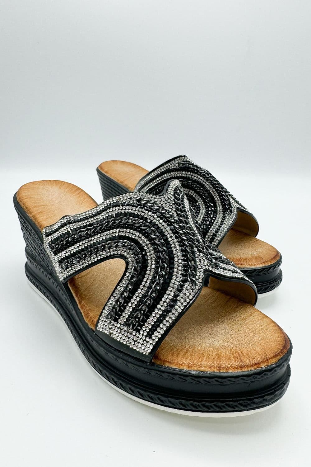 Hestia Diamante Strap Wedge Mules
