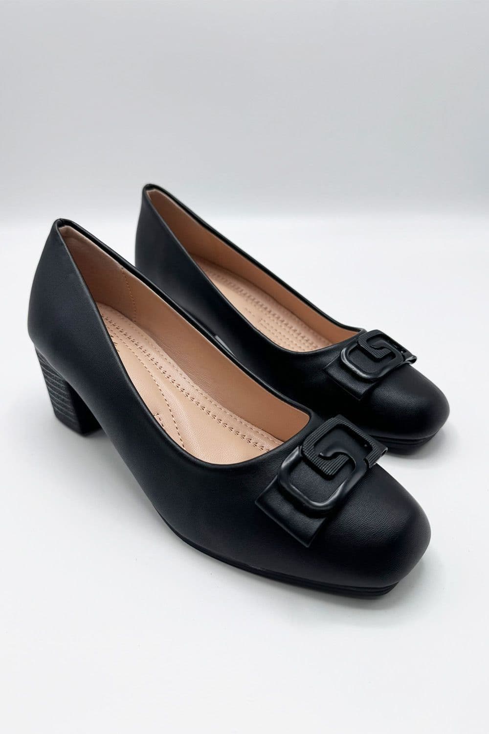Savta Brooch Detail Block Heel Court Shoes