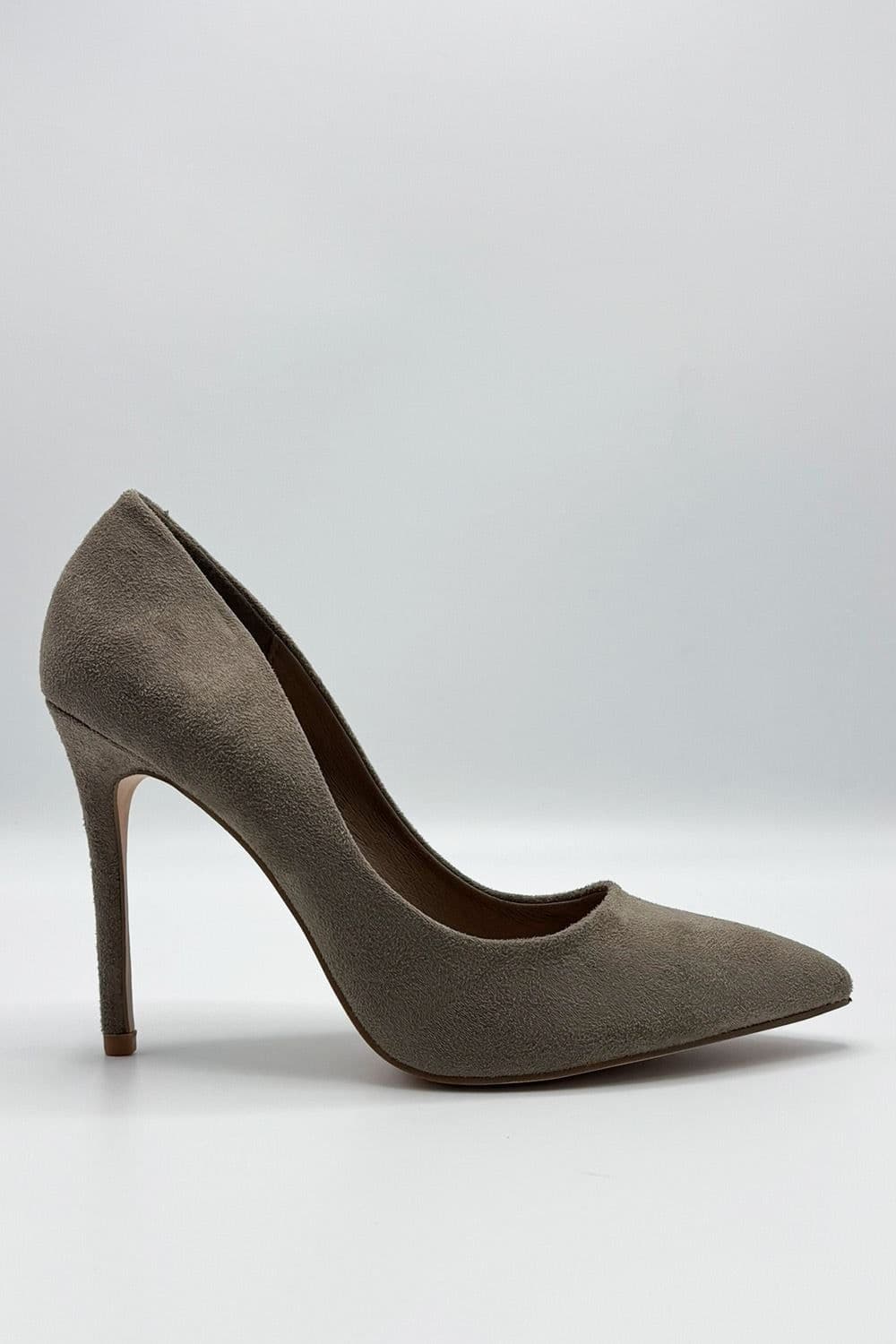 Miss Diva Women's Mila High Stiletto Heel Faux Suede Court Shoes in Taupe | Size: 7