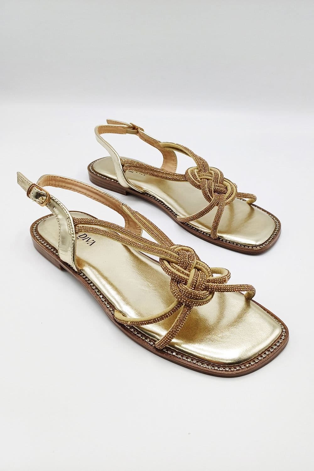 Miss Diva Women's Harper Diamante Plait Twist Anklestrap in Gold | Size: 5