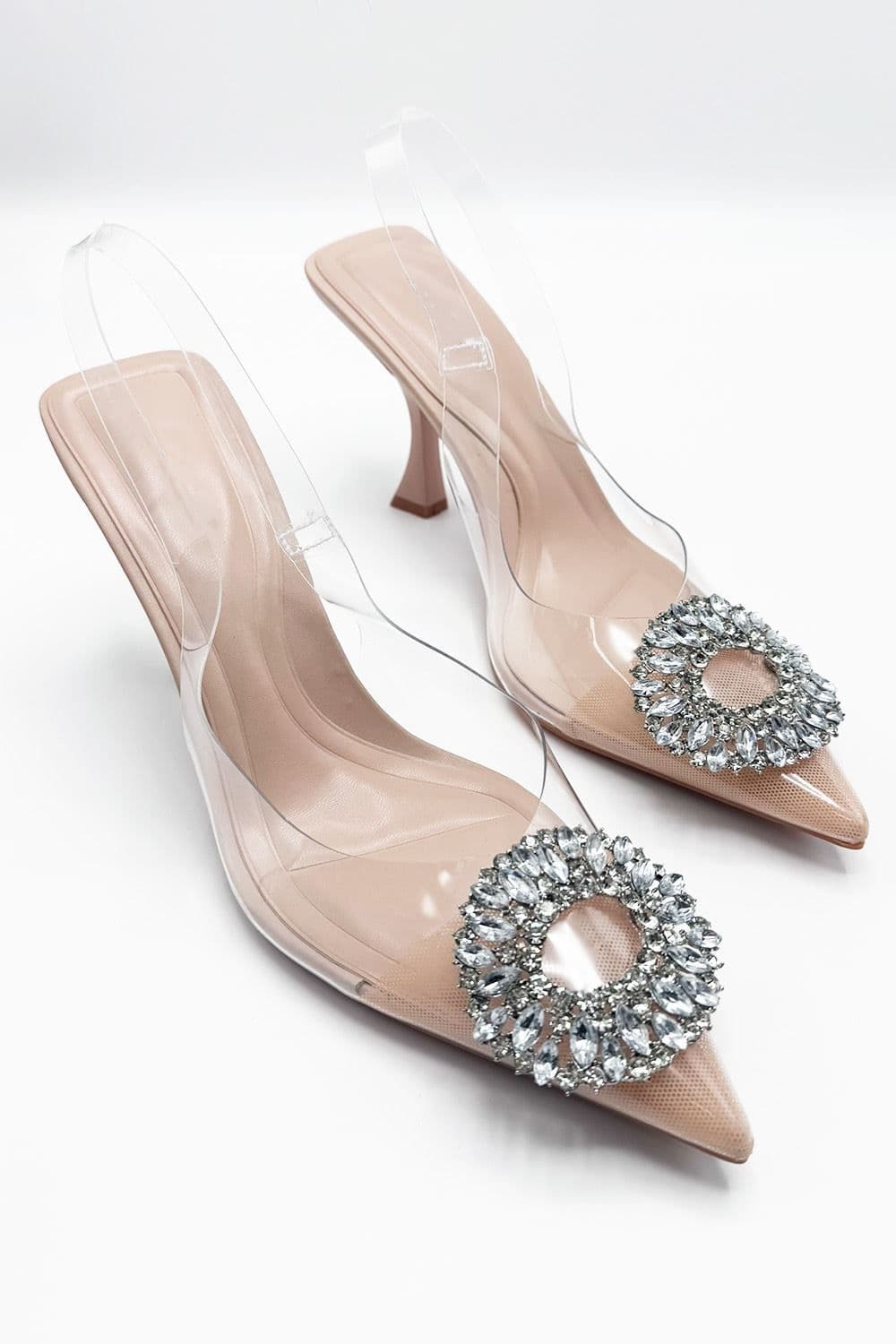 Libo Diamante Brooch Detail Slingback Perspex Court Shoes
