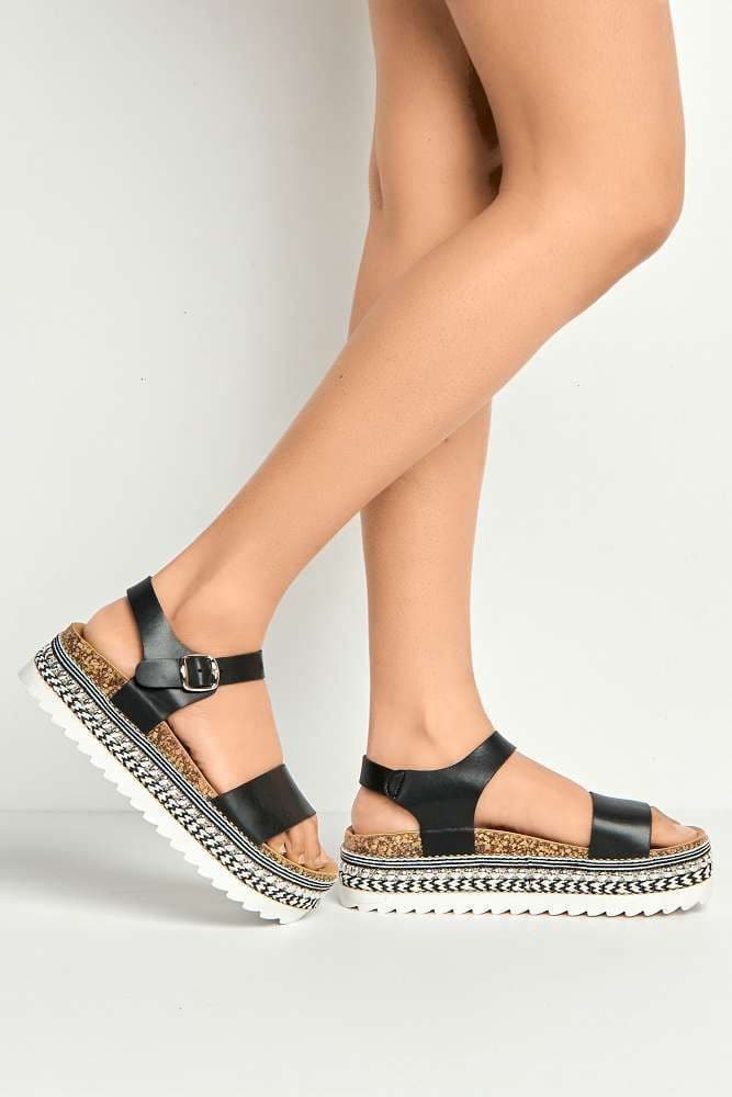 Miss Diva Women's Zorro Bedded Espadrille Flatform Sandals in Black | Size: 6