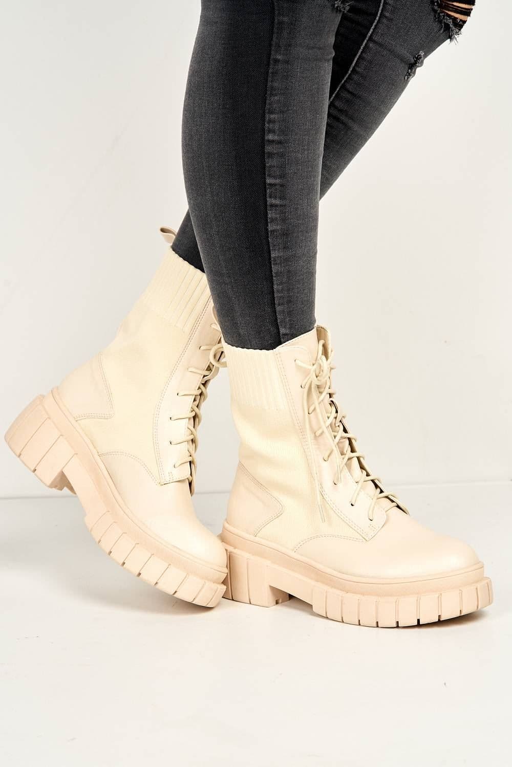 Carrie Chunky Lace-up PU Ankle Boots