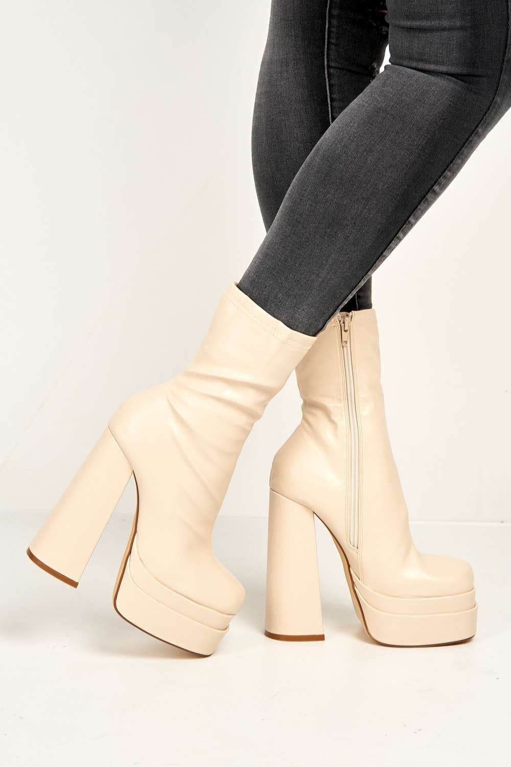 Yoola Chunky Block Heel Platform Heeled Ankle Boots