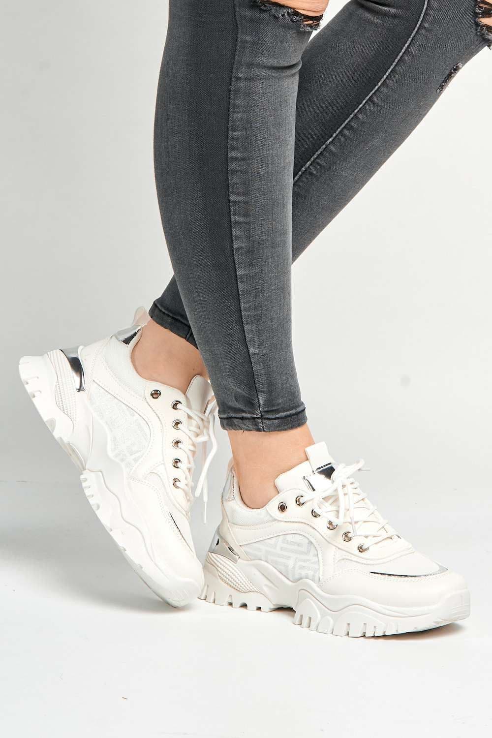Leena Metallic Trim Chunky Sole Lace Up Trainers