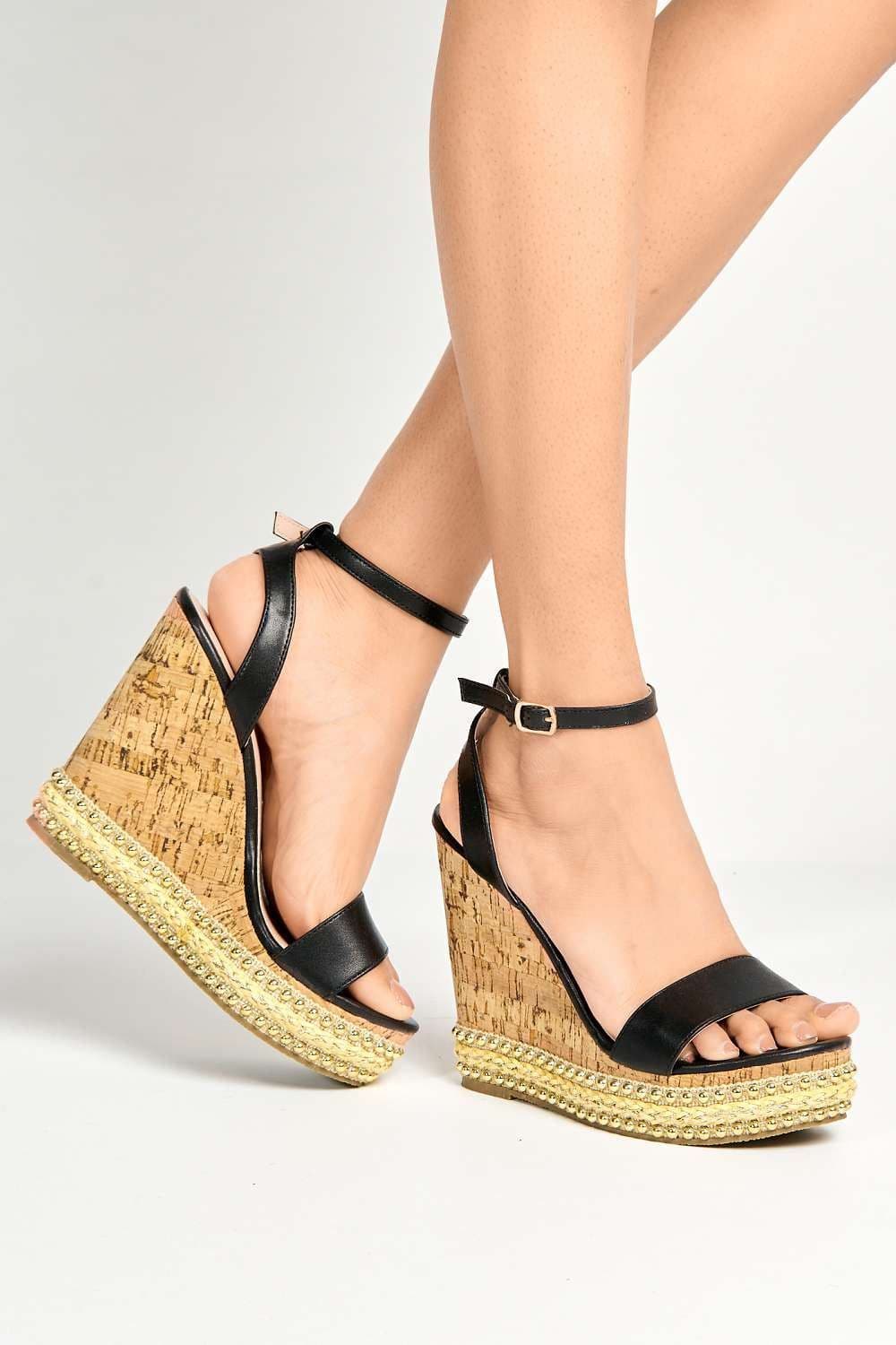 Junee Pearl Trim High Wedge Sandals