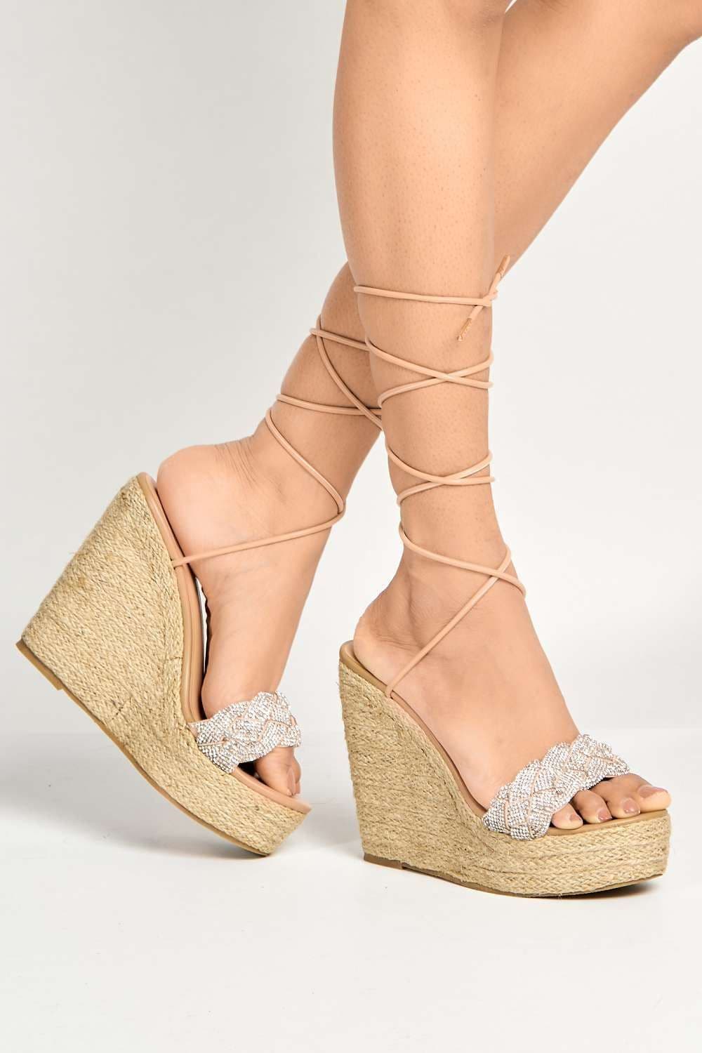 Sommi Espadrille Plaited detail Lace Up Wedge Sandals