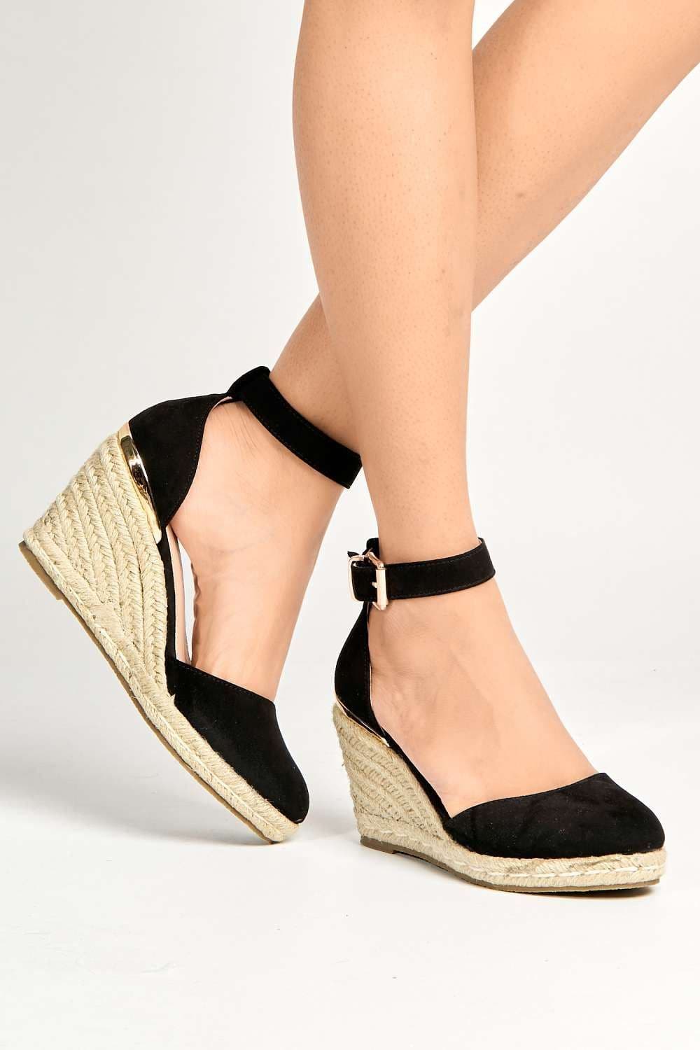 Adara Faux Suede Round Toe Espadrille Wedges with Anklestrap