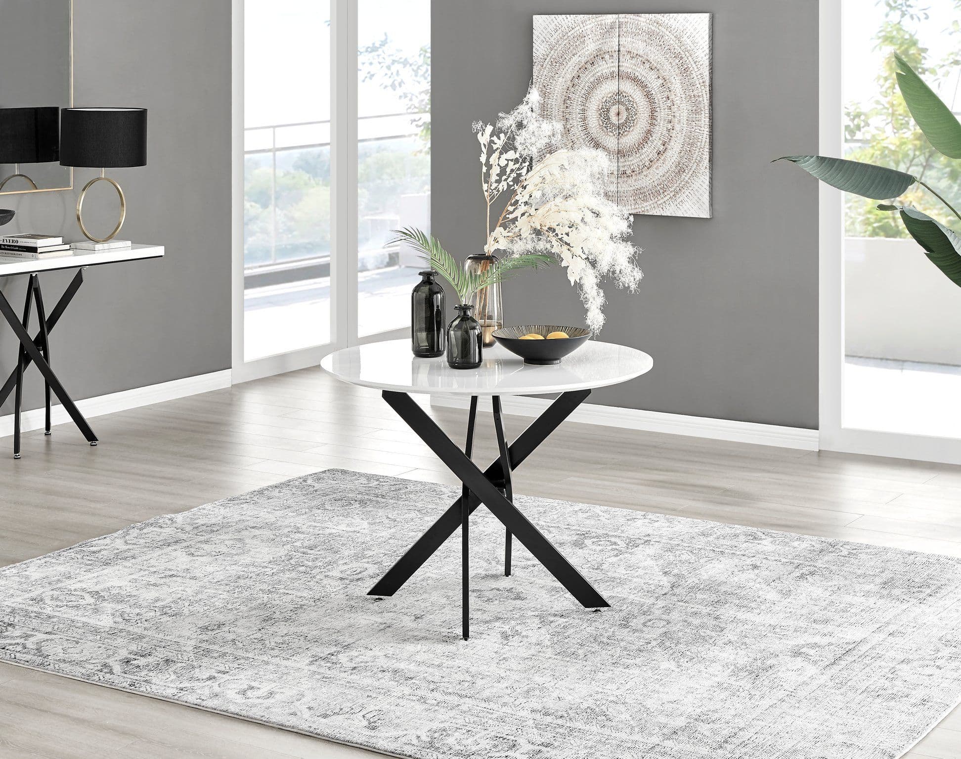 Novara 100cm Round 4 Seater Dining Table Metal Legs