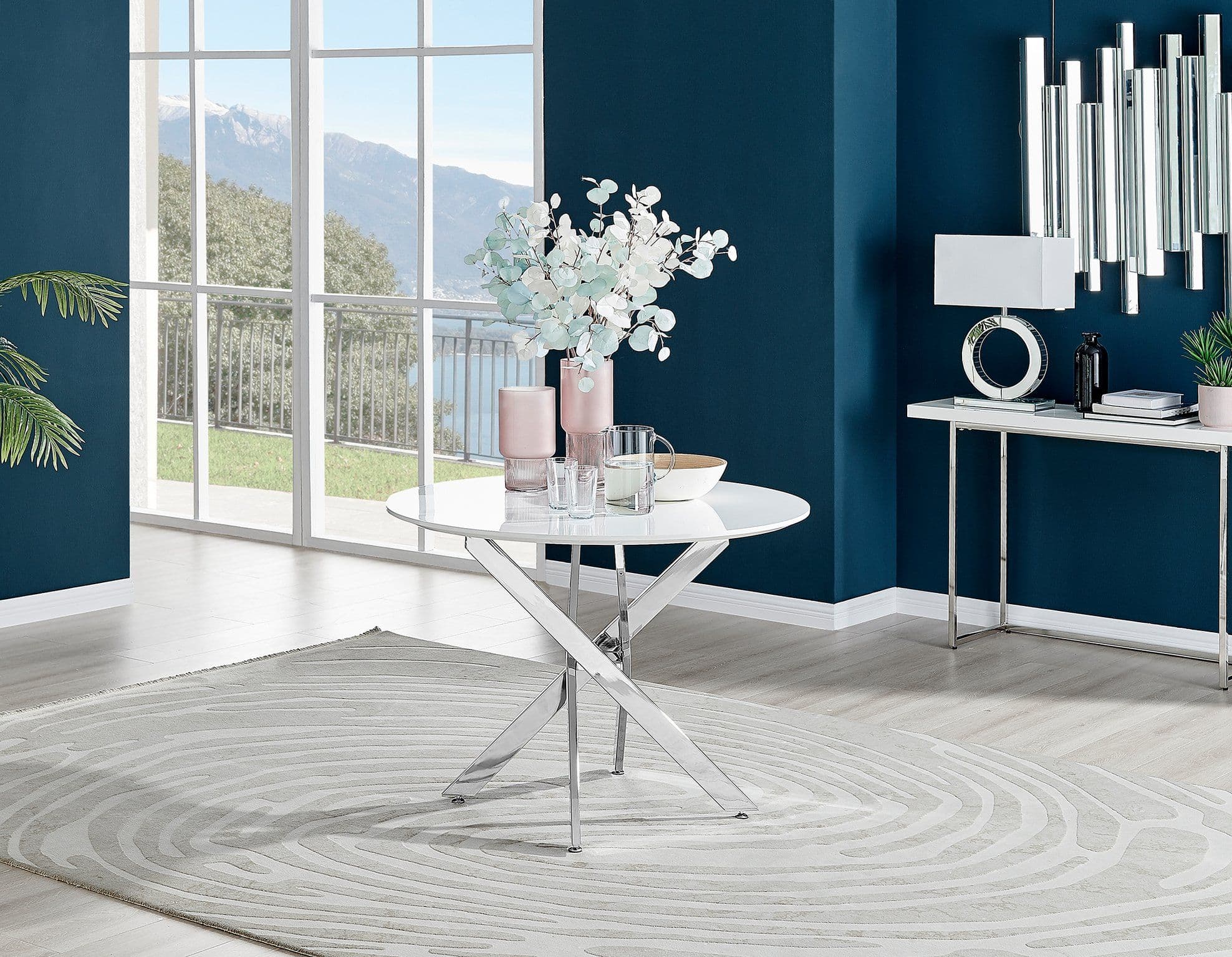 Novara 100cm Round 4 Seater Dining Table Chrome Legs