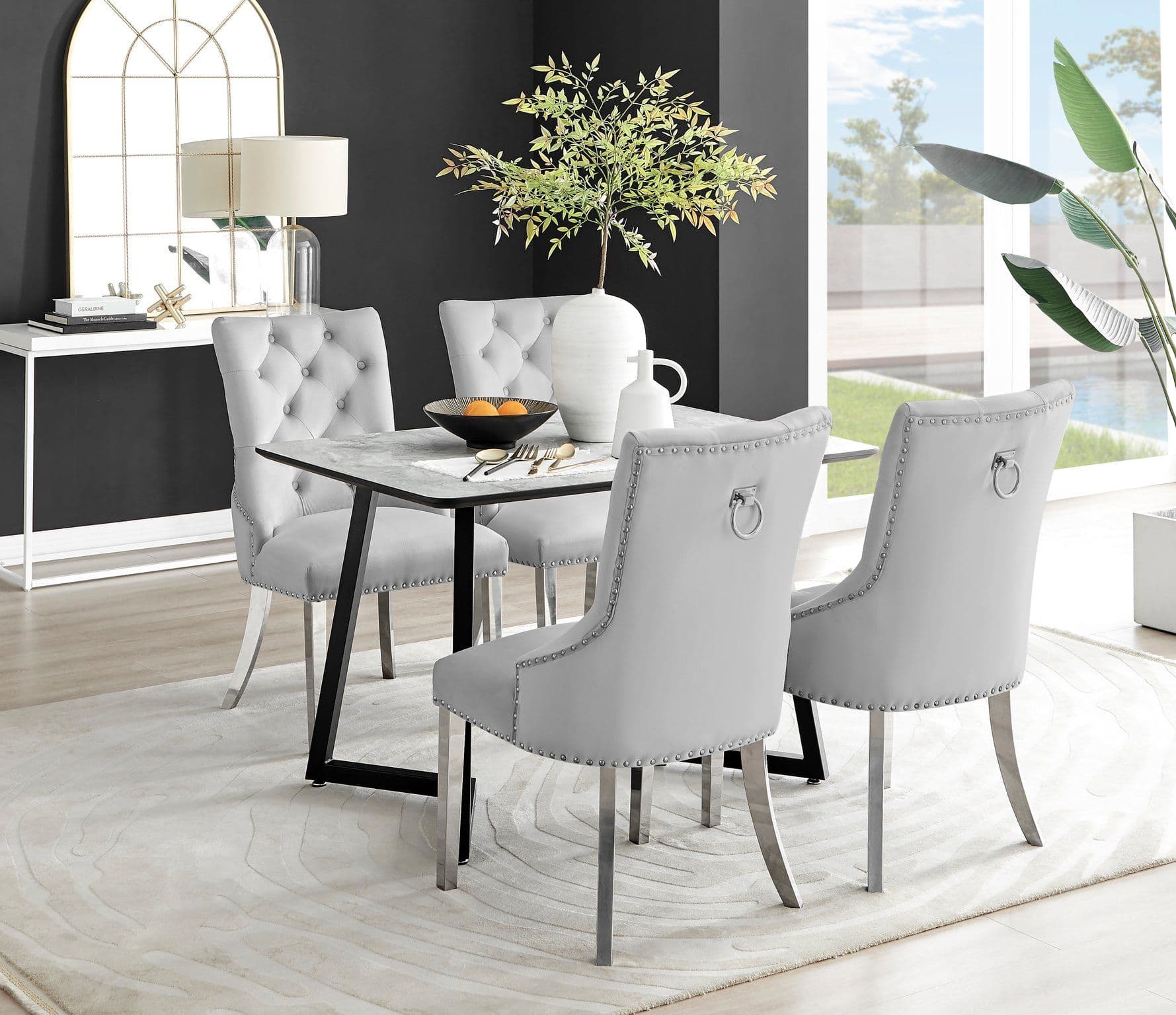 Carson Marble Effect Dining Table & 4 Belgravia Chairs