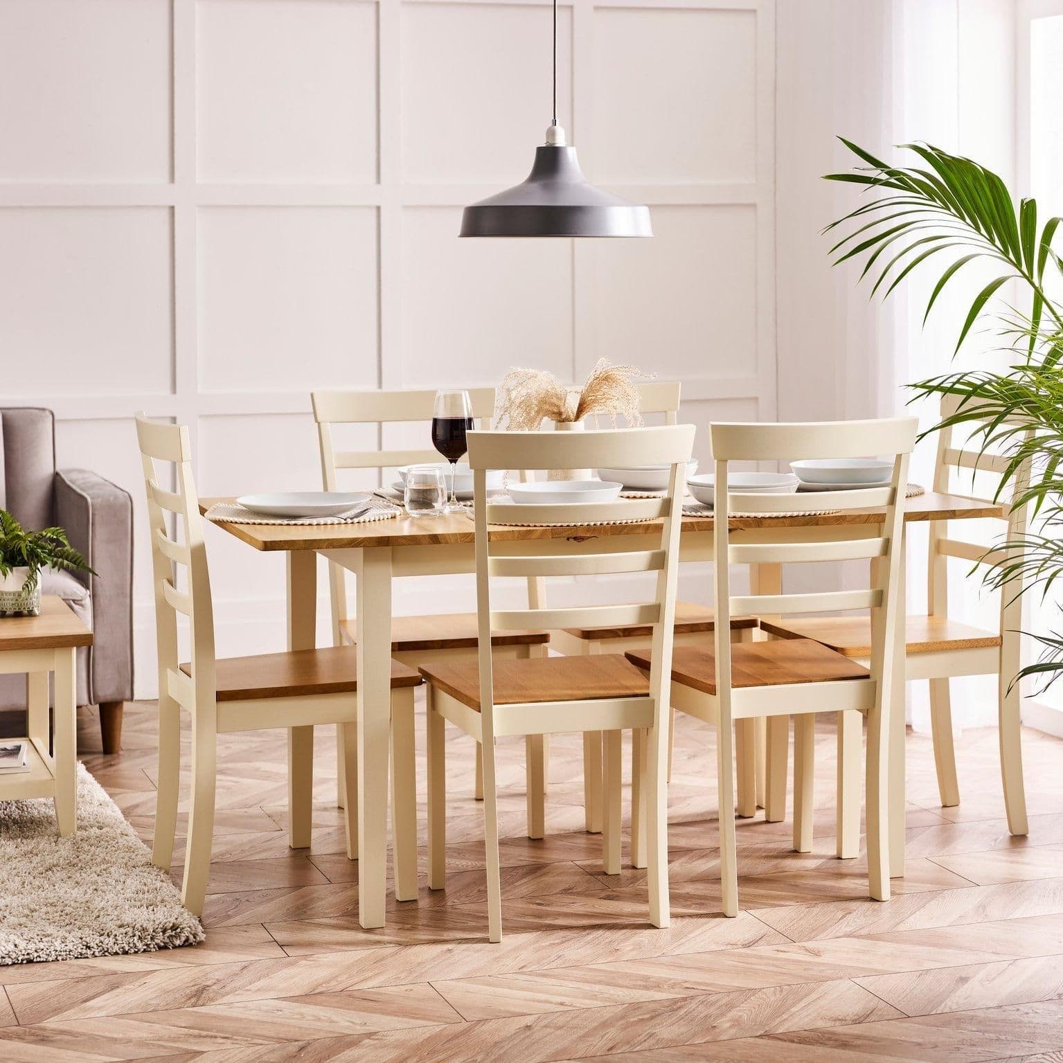 Salcombe Extending Rectangular Wooden Dining Table & 6 Whitby Oak Dining Chairs