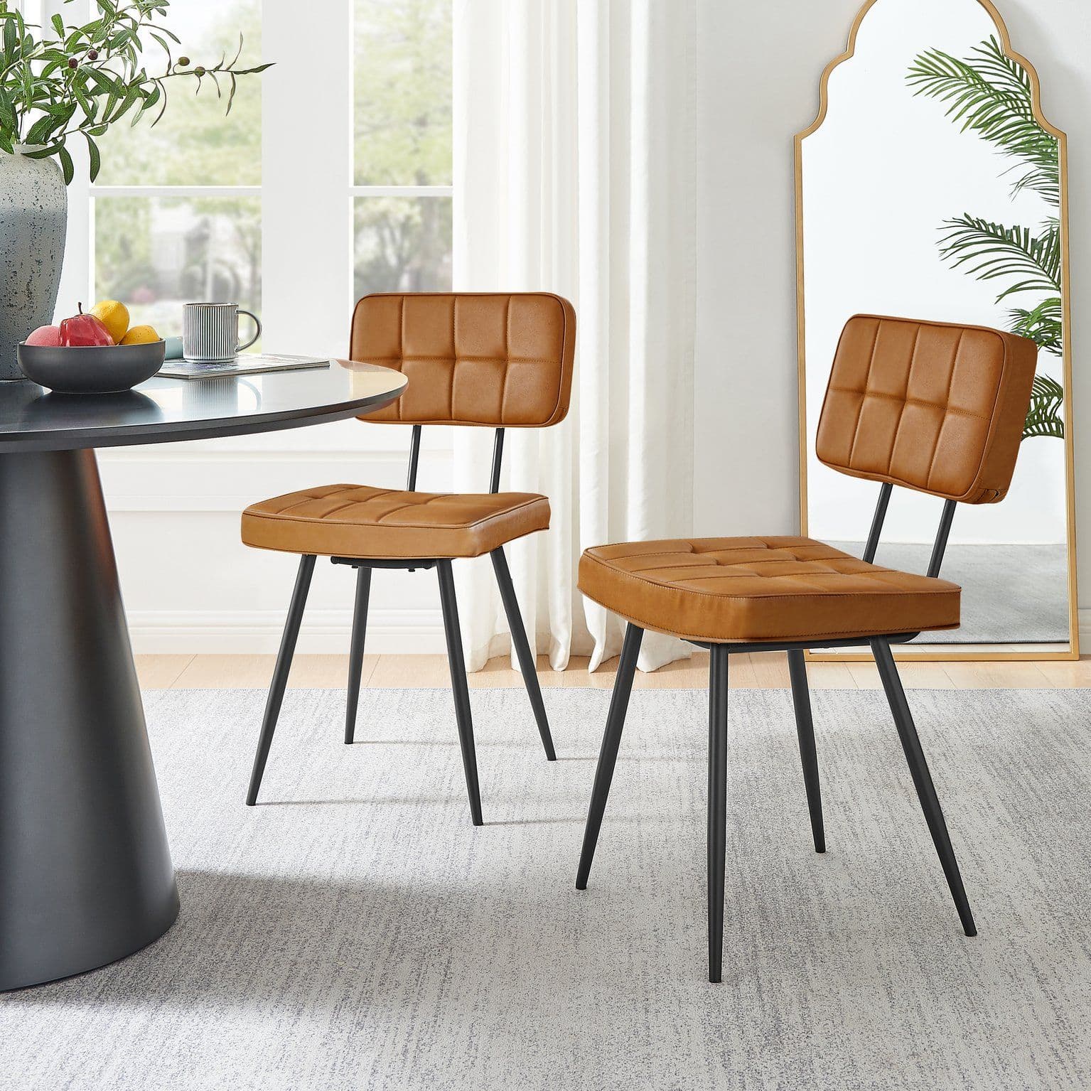 Braxton 2x Tan Faux Leather Leg Dining Chair