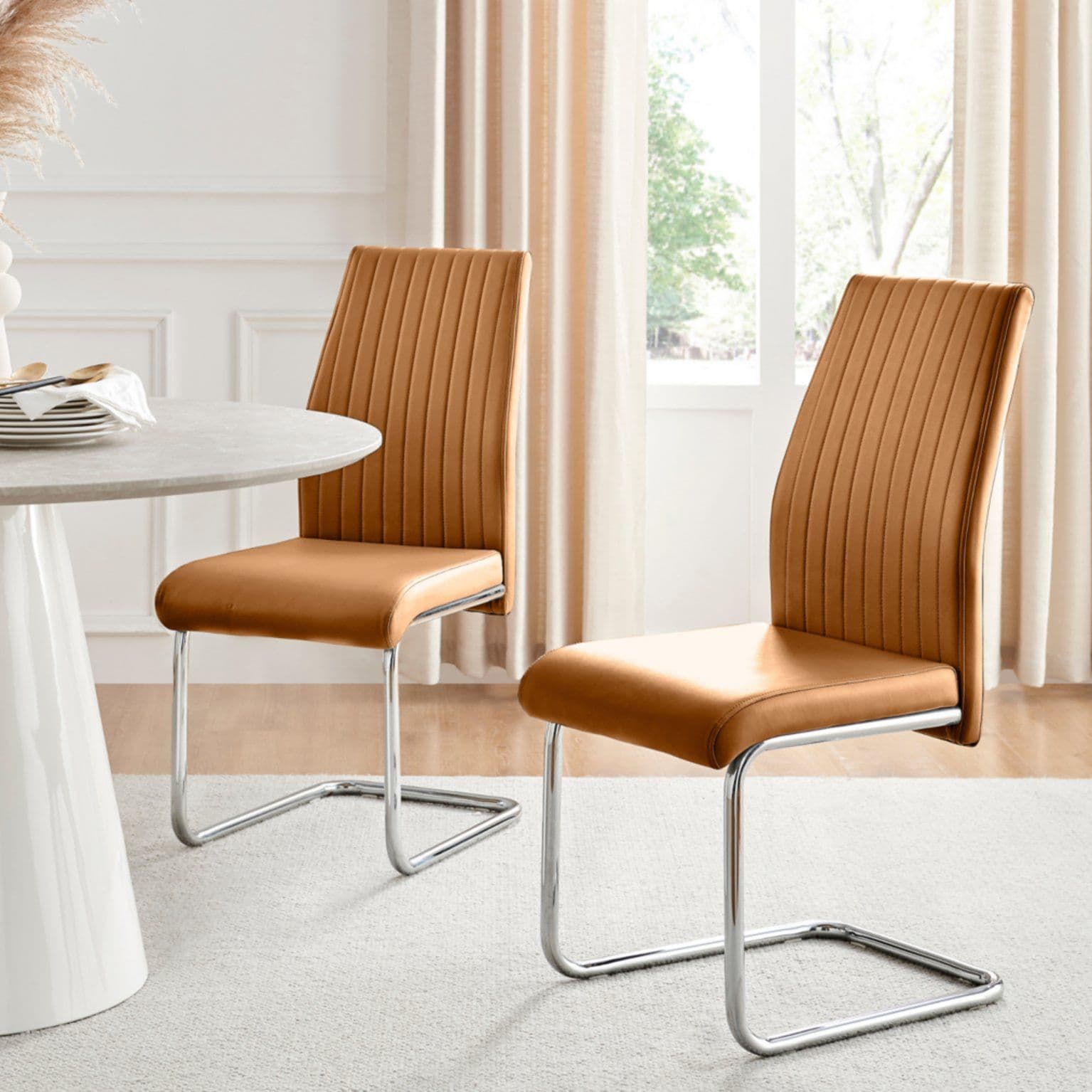 Lorenzo 2x Faux Leather Silver Leg Dining Chair