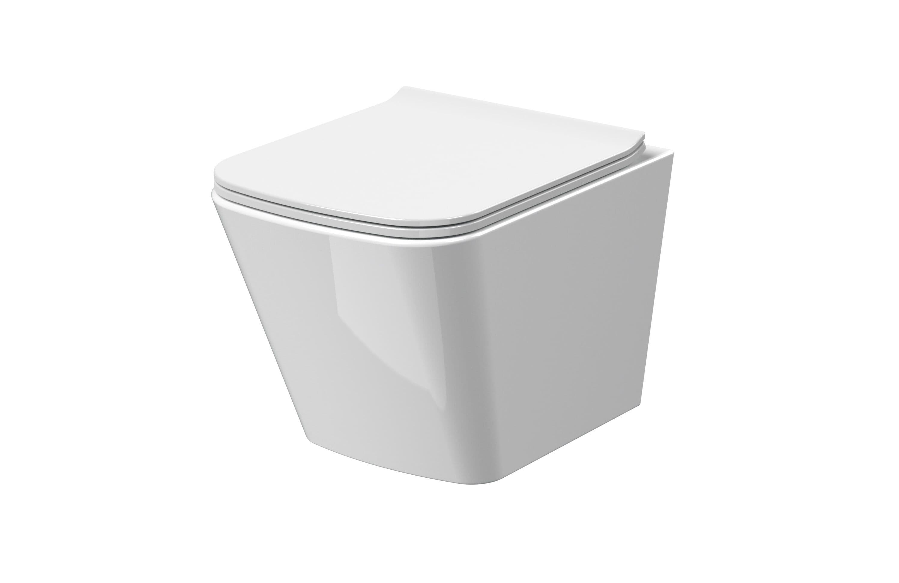 Rimless Wall Hung Square Toilet Pan & Soft Close Seat 325mm x 350mm x 480mm