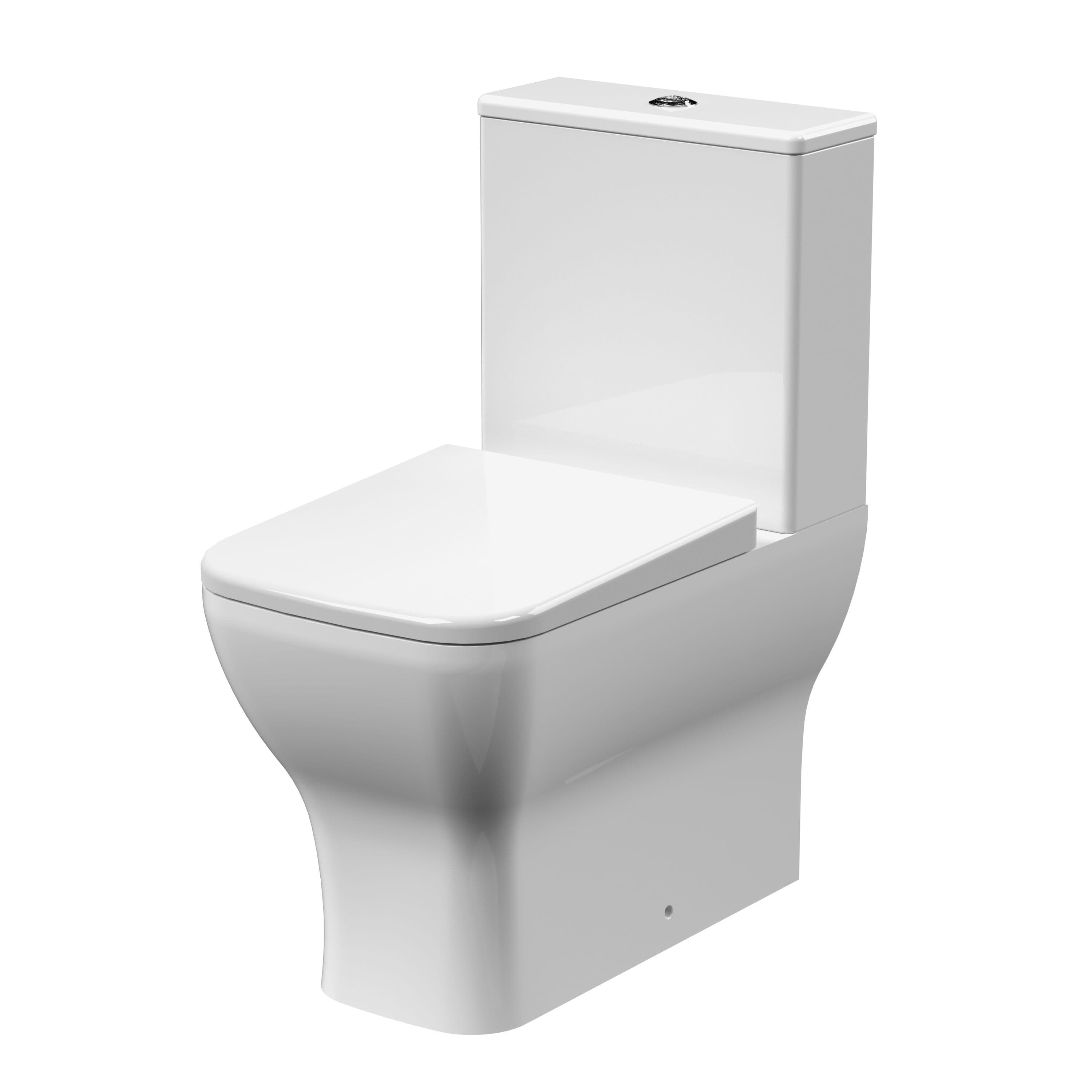 Rimless Flush to Wall Toilet Pan Cistern & Soft Close Seat 795 x 385 x 613mm