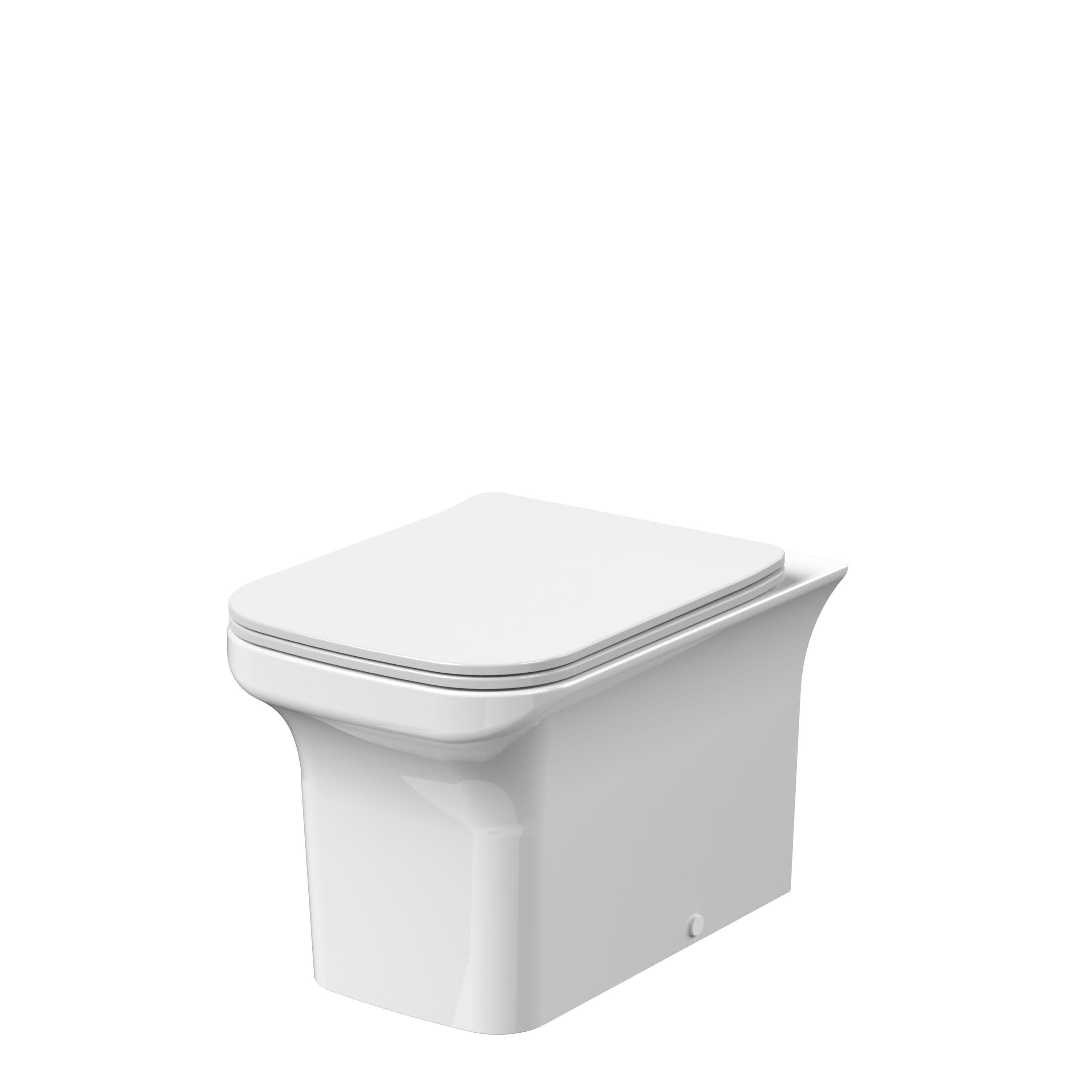 Rimless Square Back to Wall Toilet Pan & Soft Close Sandwich Seat 470mm x 370mm x 550mm