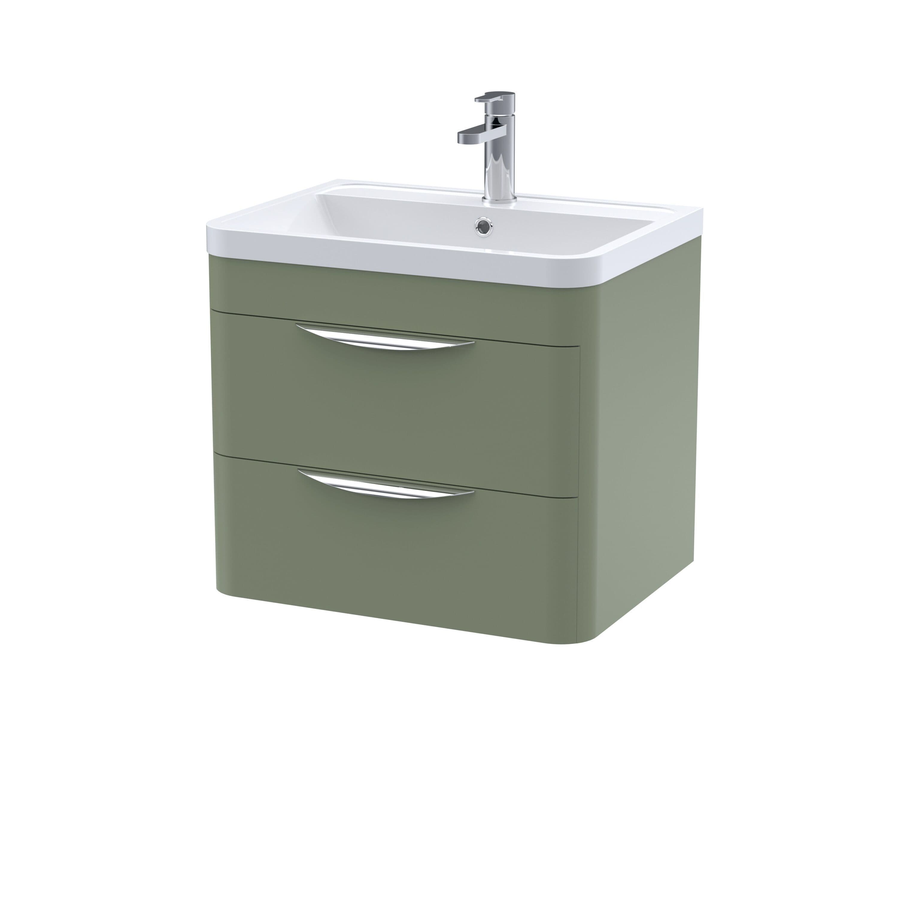 Wall Hung 2 Drawer Vanity Unit Polymarble Basin Satin 600mm