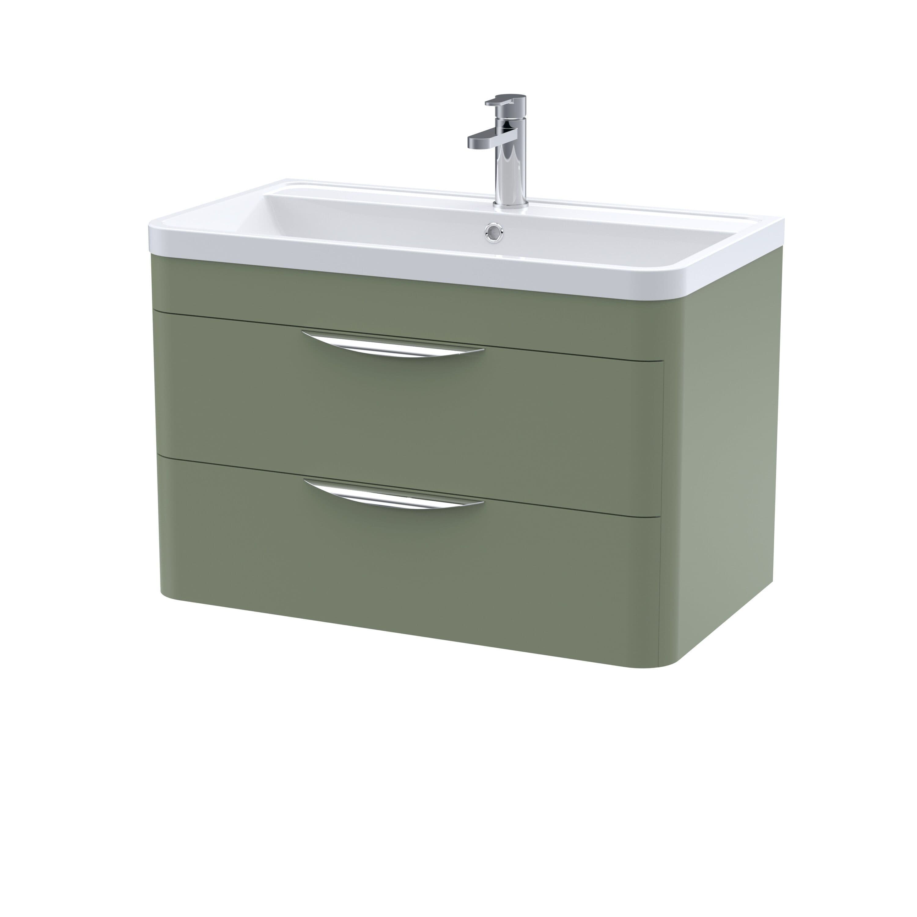 Wall Hung 2 Drawer Vanity Unit Polymarble Basin Satin 800mm