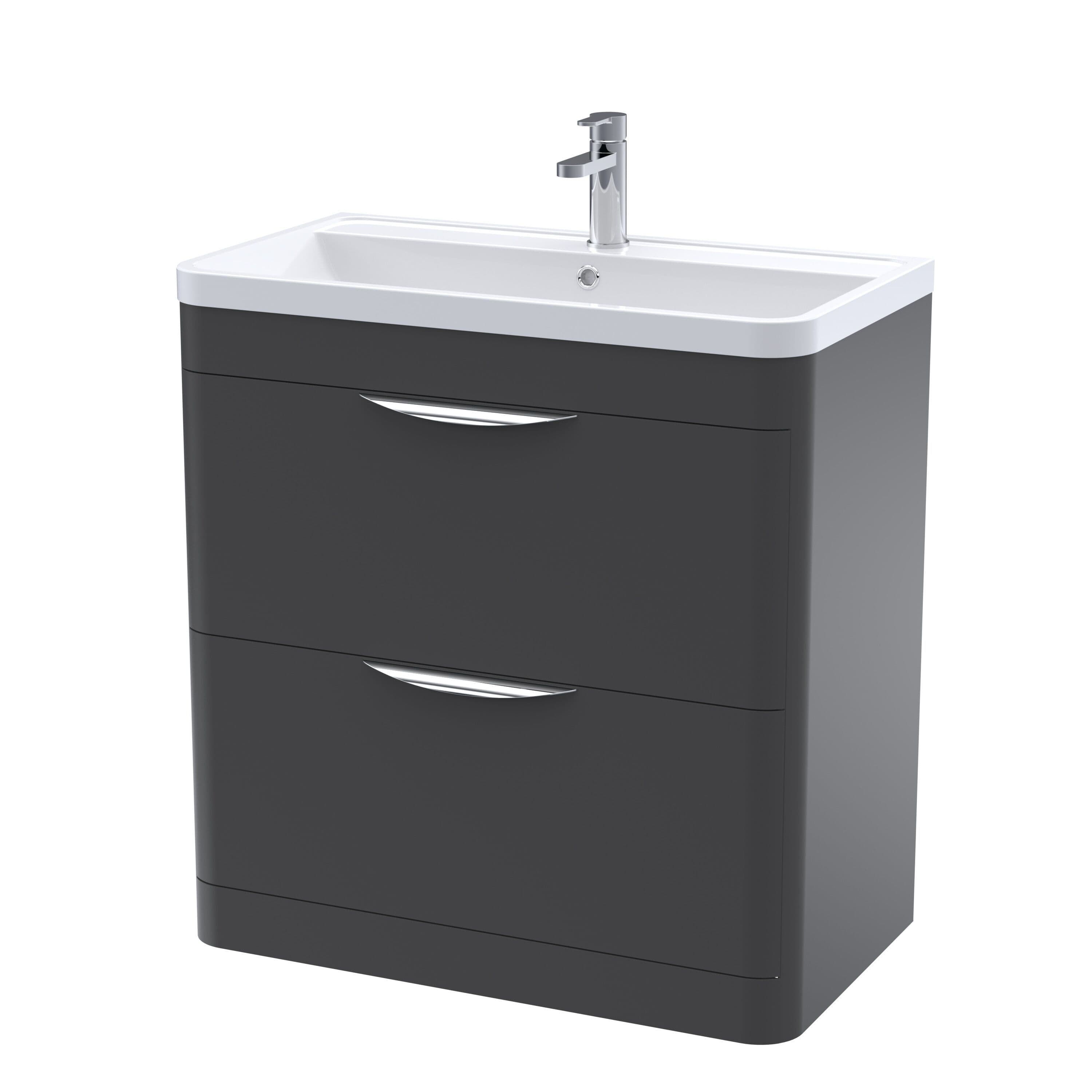 Floor Standing 2 Drawer Vanity Unit Polymarble Basin Soft 800mm