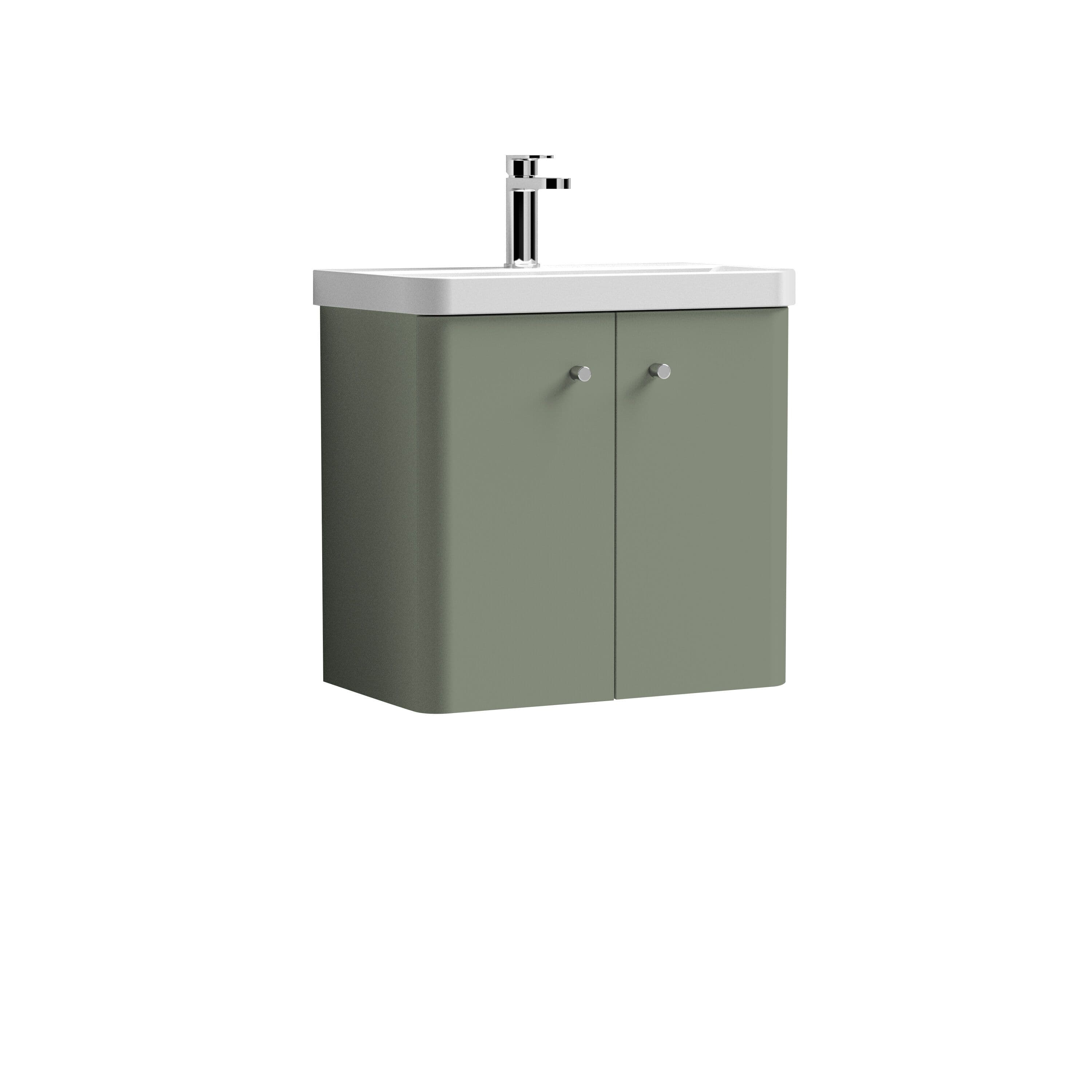 Wall Hung 2 Door Vanity Unit Ceramic Sink Satin 600mm