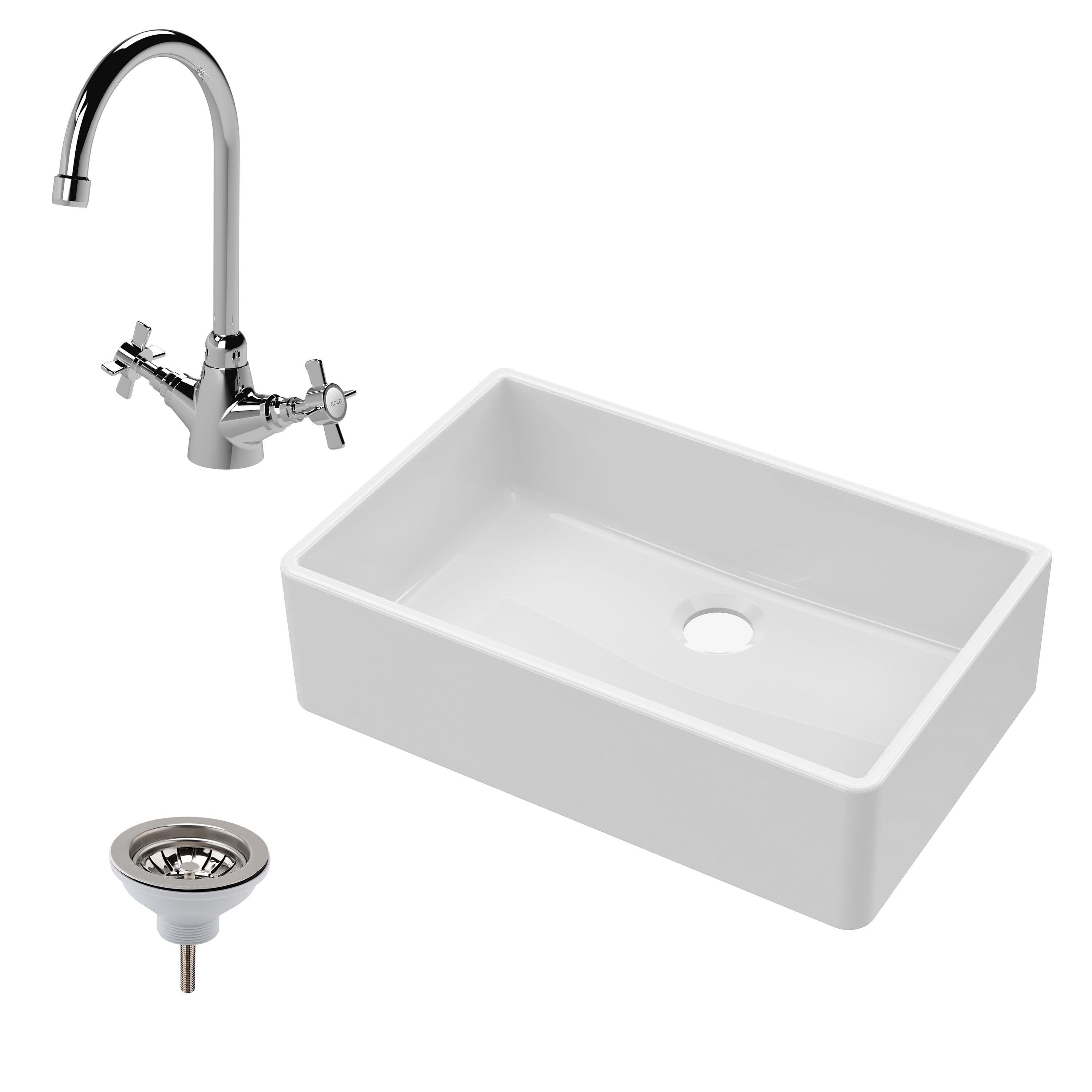 Fireclay Single Bowl Butler Sink Mono Mixer Tap Waste 795mm