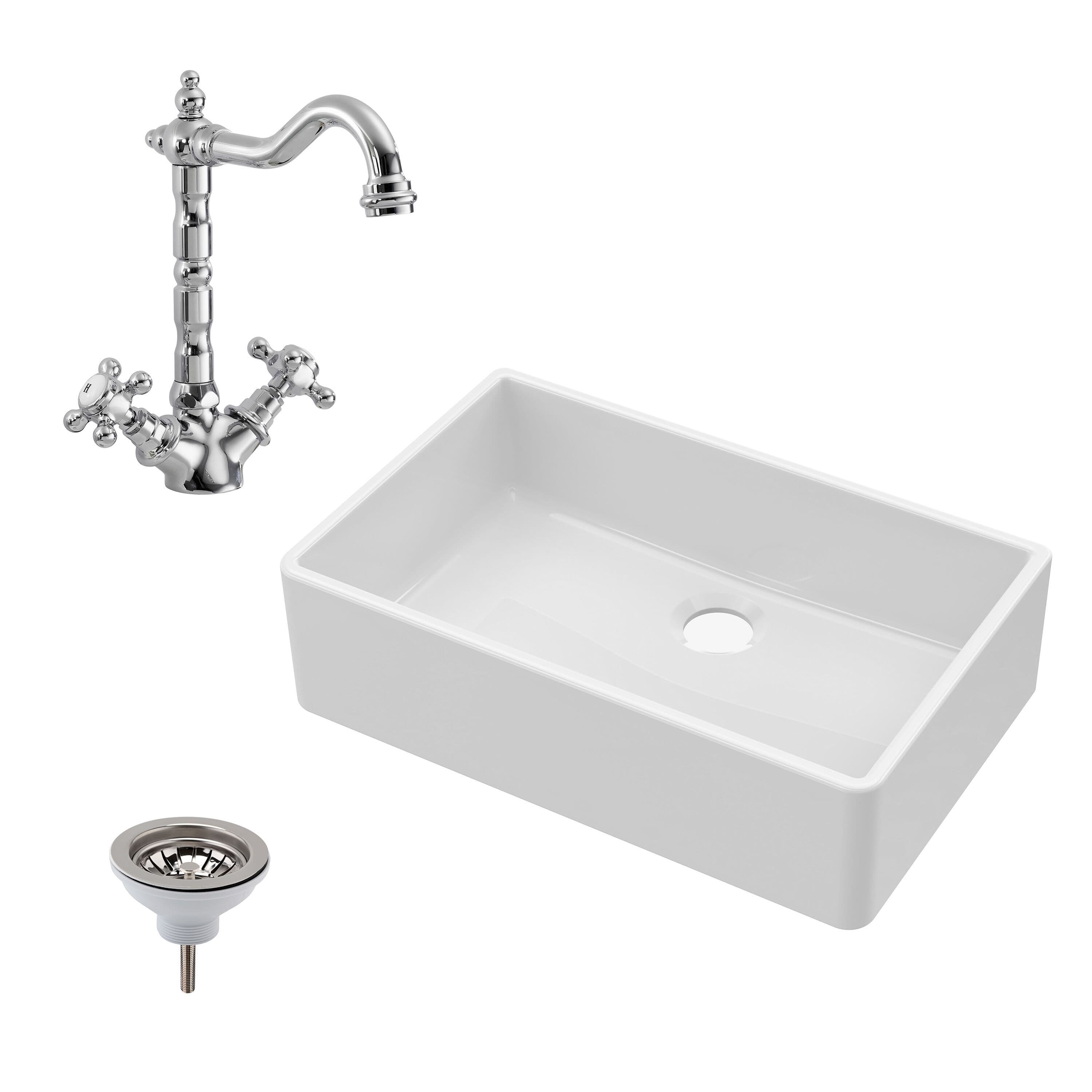 Fireclay Single Bowl Butler Sink French Classic Tap Waste 795mm