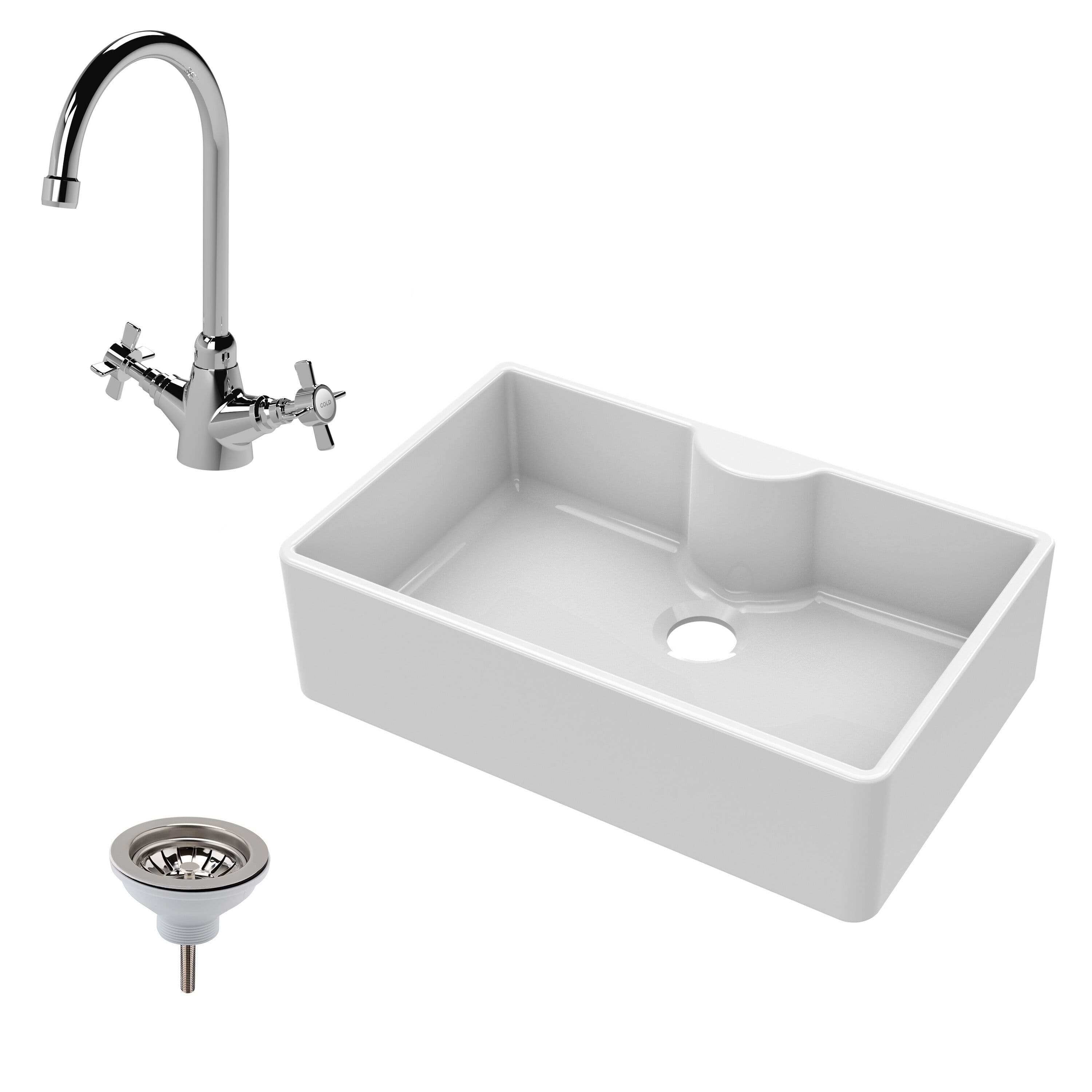 Fireclay 1 Bowl Butler Sink Tap Ledge Sink Mixer Tap Waste 795mm