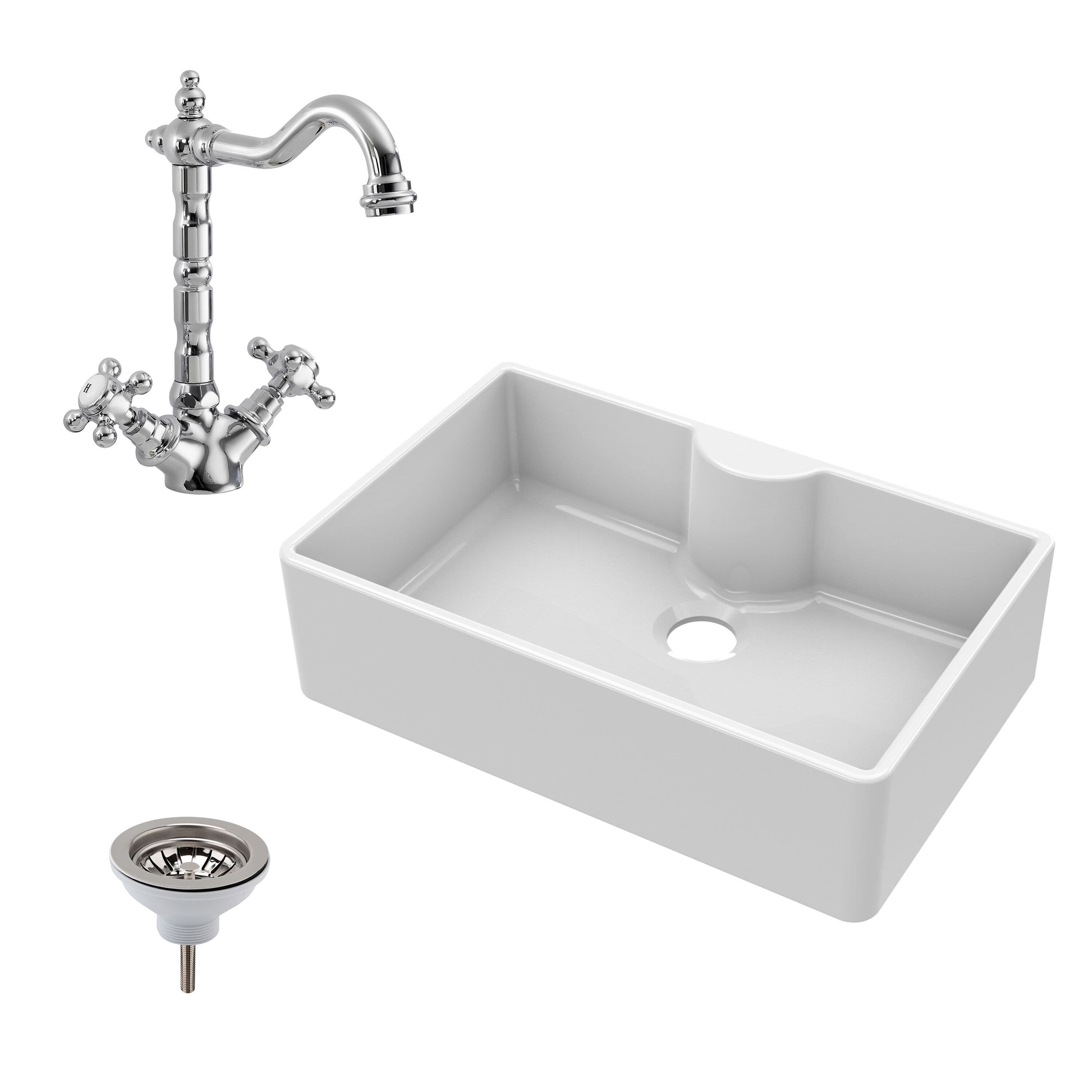 Fireclay 1 Bowl Butler Sink Tap Ledge Tap Waste 795mm