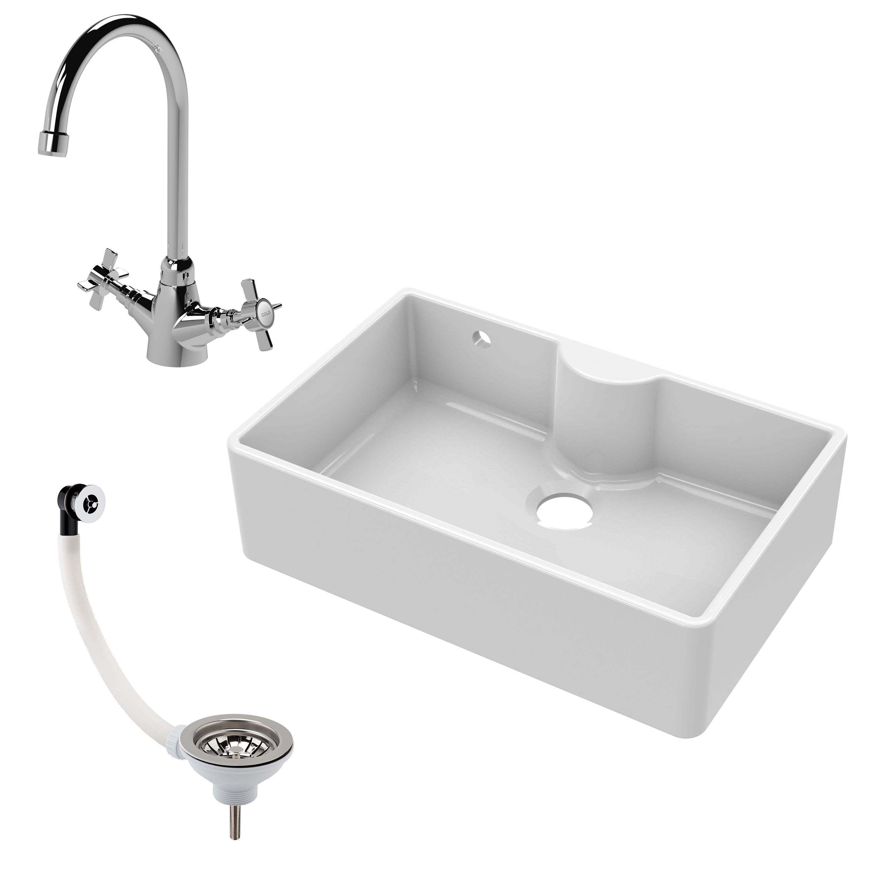 Fireclay 1 Bowl Butler Sink Overflow Tap Waste 795mm