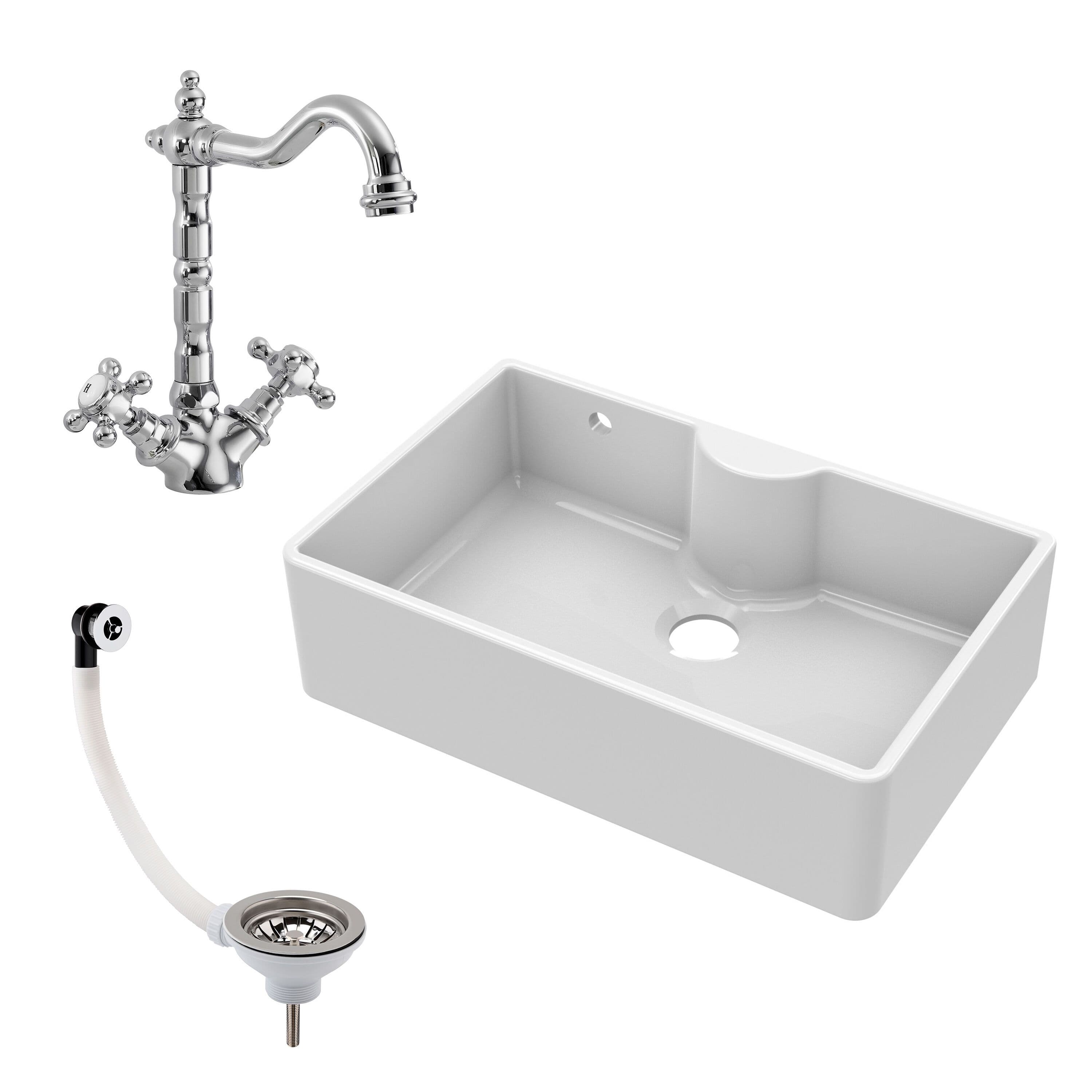 Fireclay 1 Bowl Butler Sink Overflow Tap Ledge Tap Waste 795mm