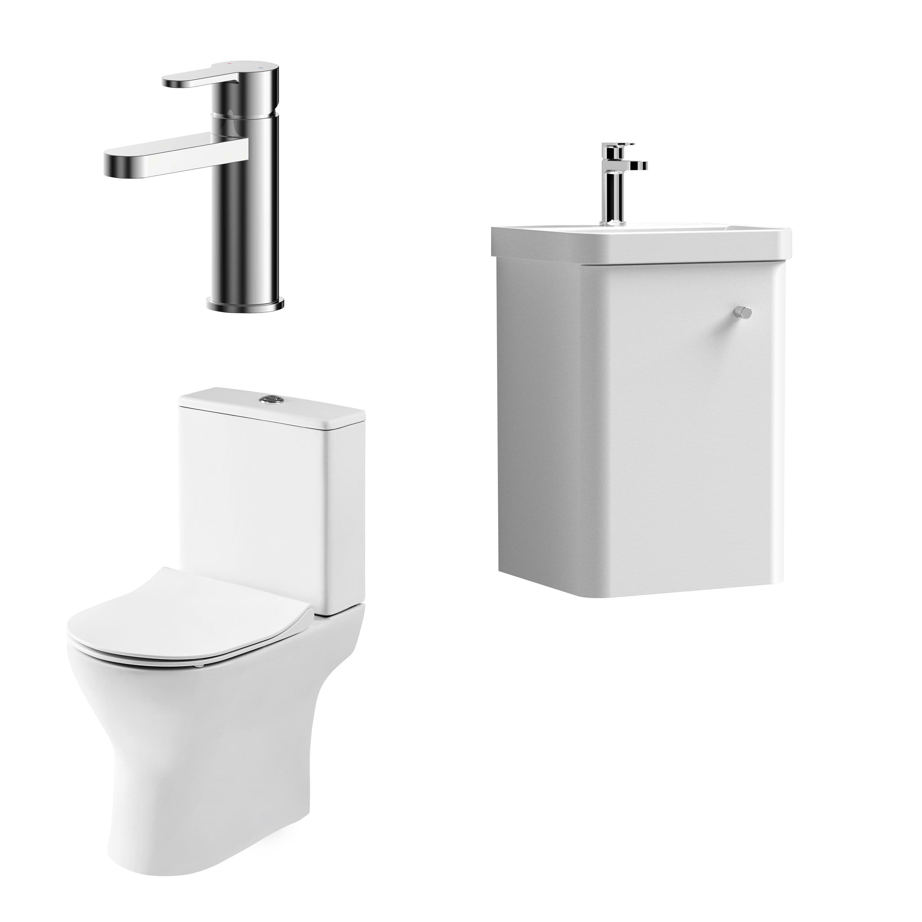 Cloakroom Suite Wall Hung Vanity Toilet Tap Gloss 400mm