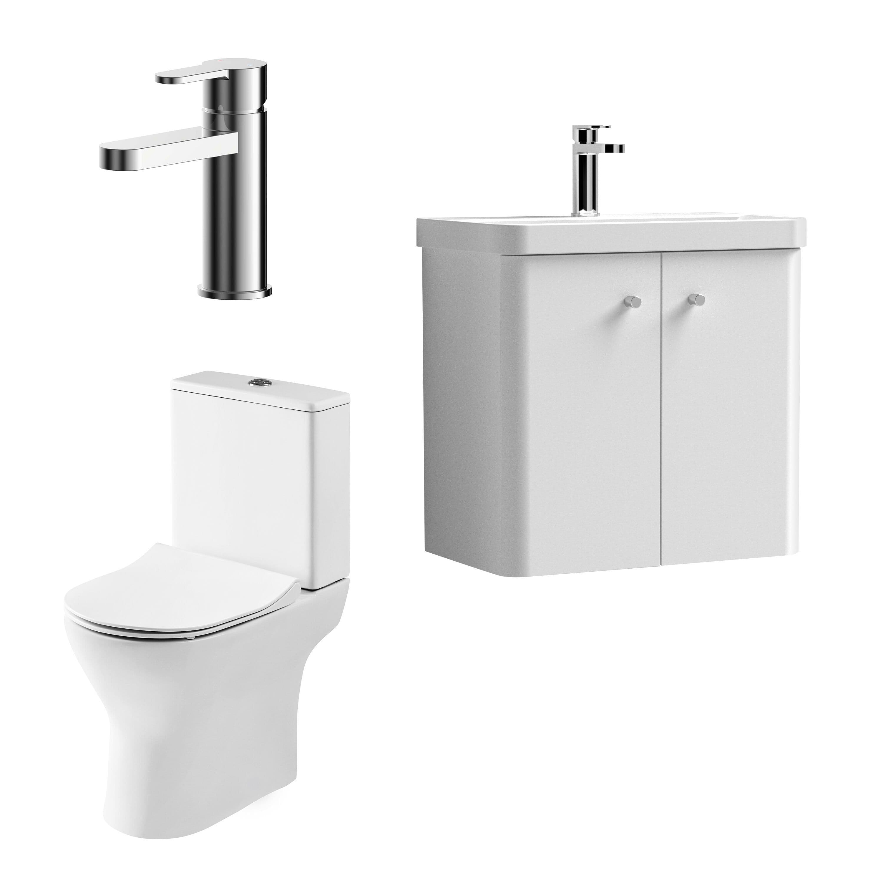 Cloakroom Wall Hung Vanity Toilet Tap Set Gloss 600mm