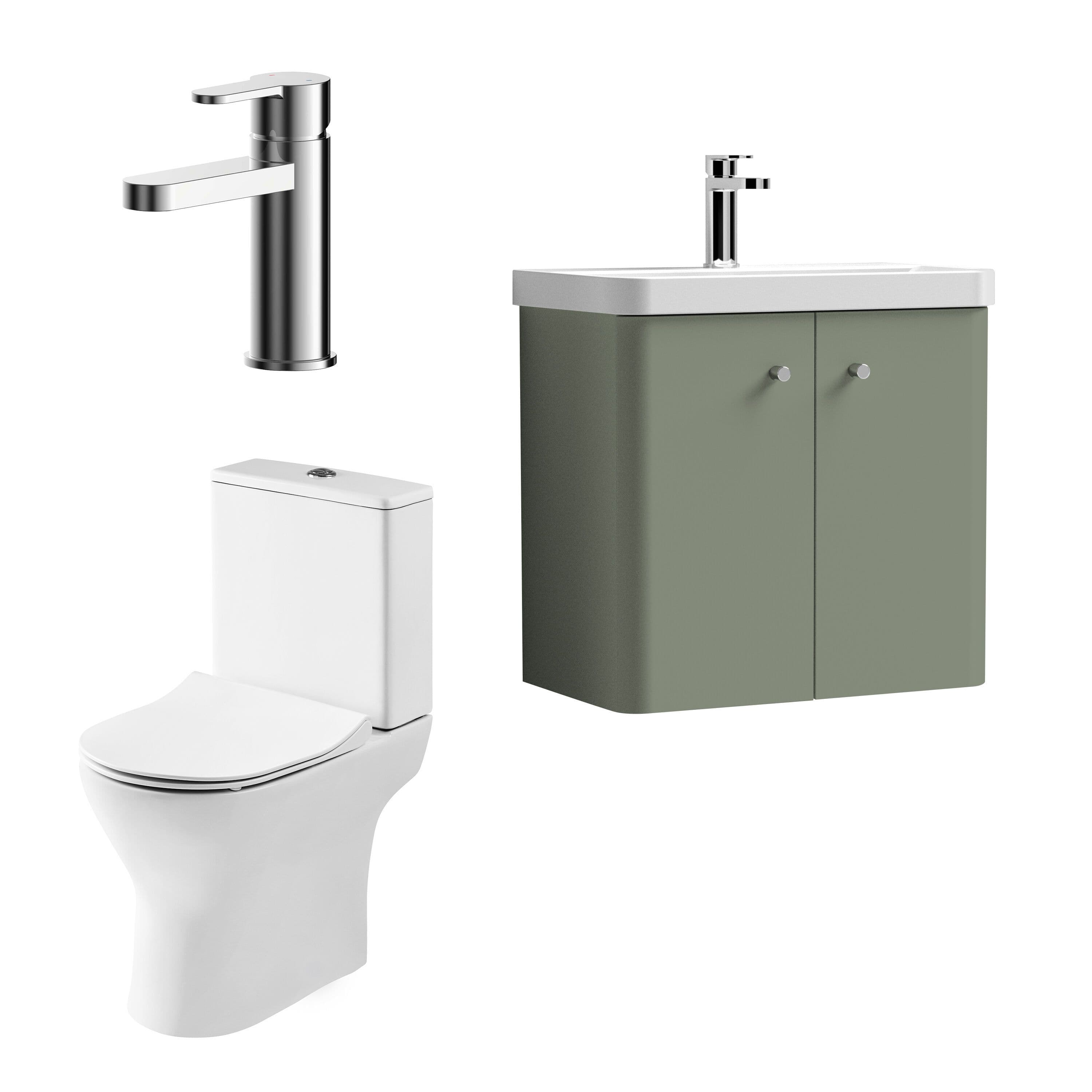 Cloakroom Suite Wall Hung Vanity Toilet Tap Set 600mm