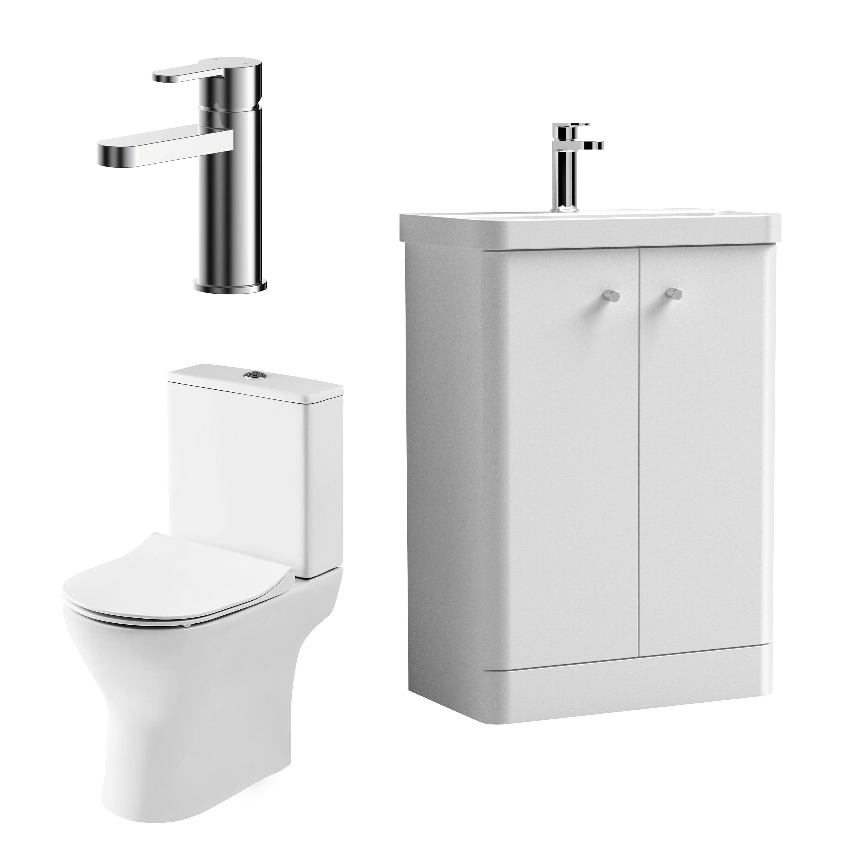 Cloakroom Floor Standing Vanity Toilet Tap Set Gloss 600mm