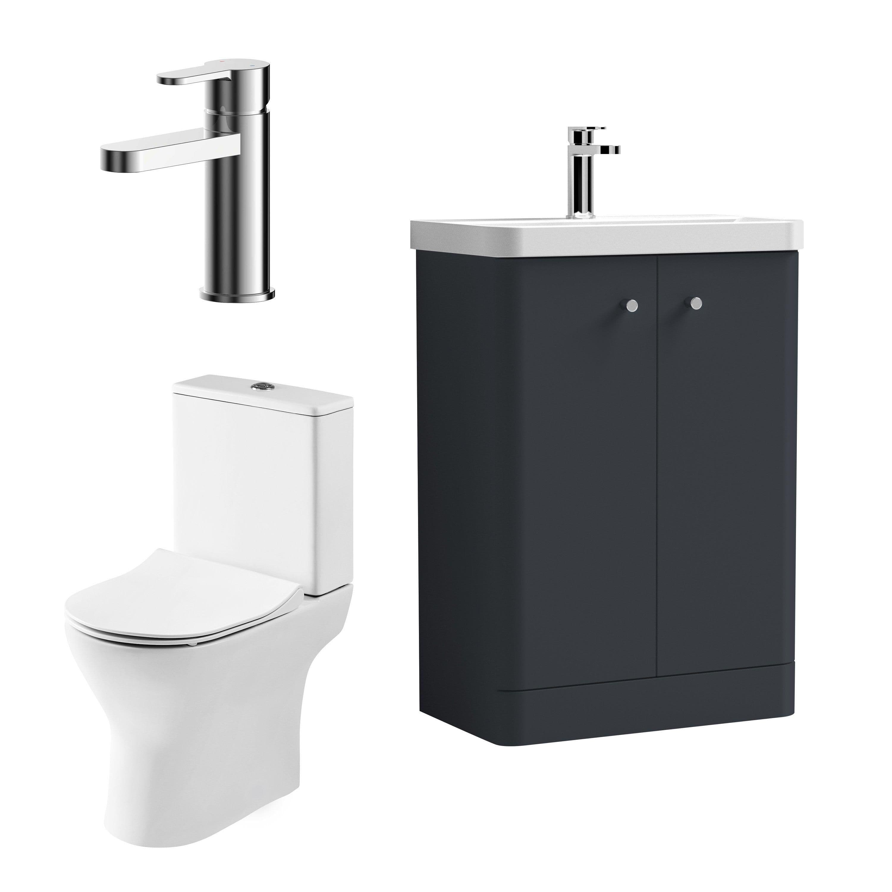 Floor Standing 2 Door Vanity Unit Toilet Pan Cistern Seat Tap 600mm