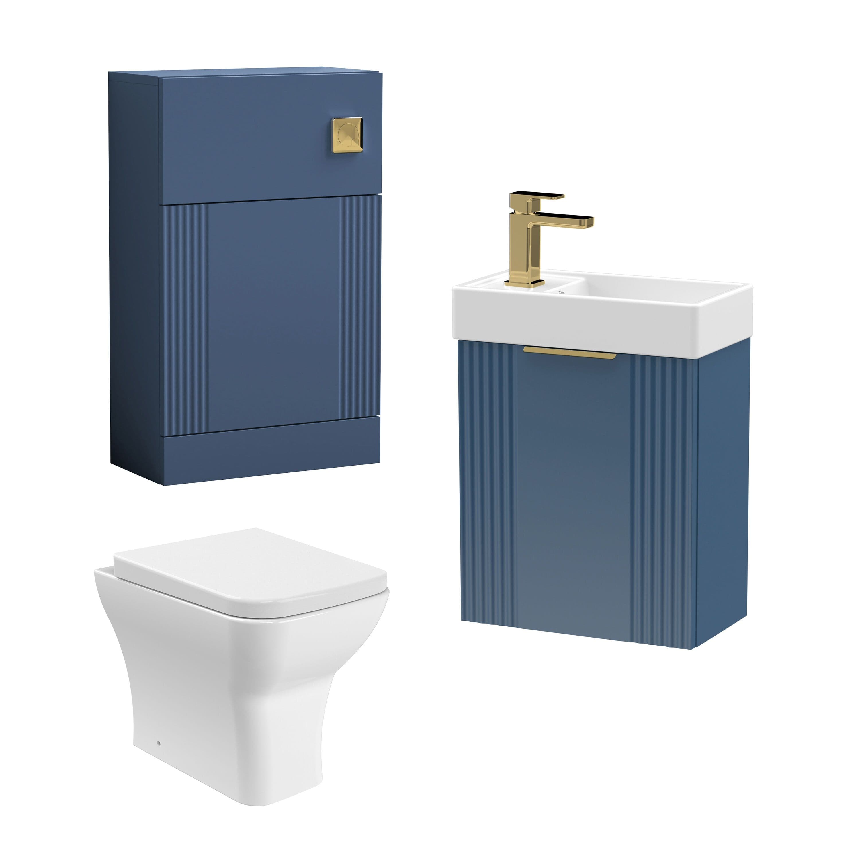 Cloakroom Fluted Wall Hung Vanity WC Toilet Tap Brass