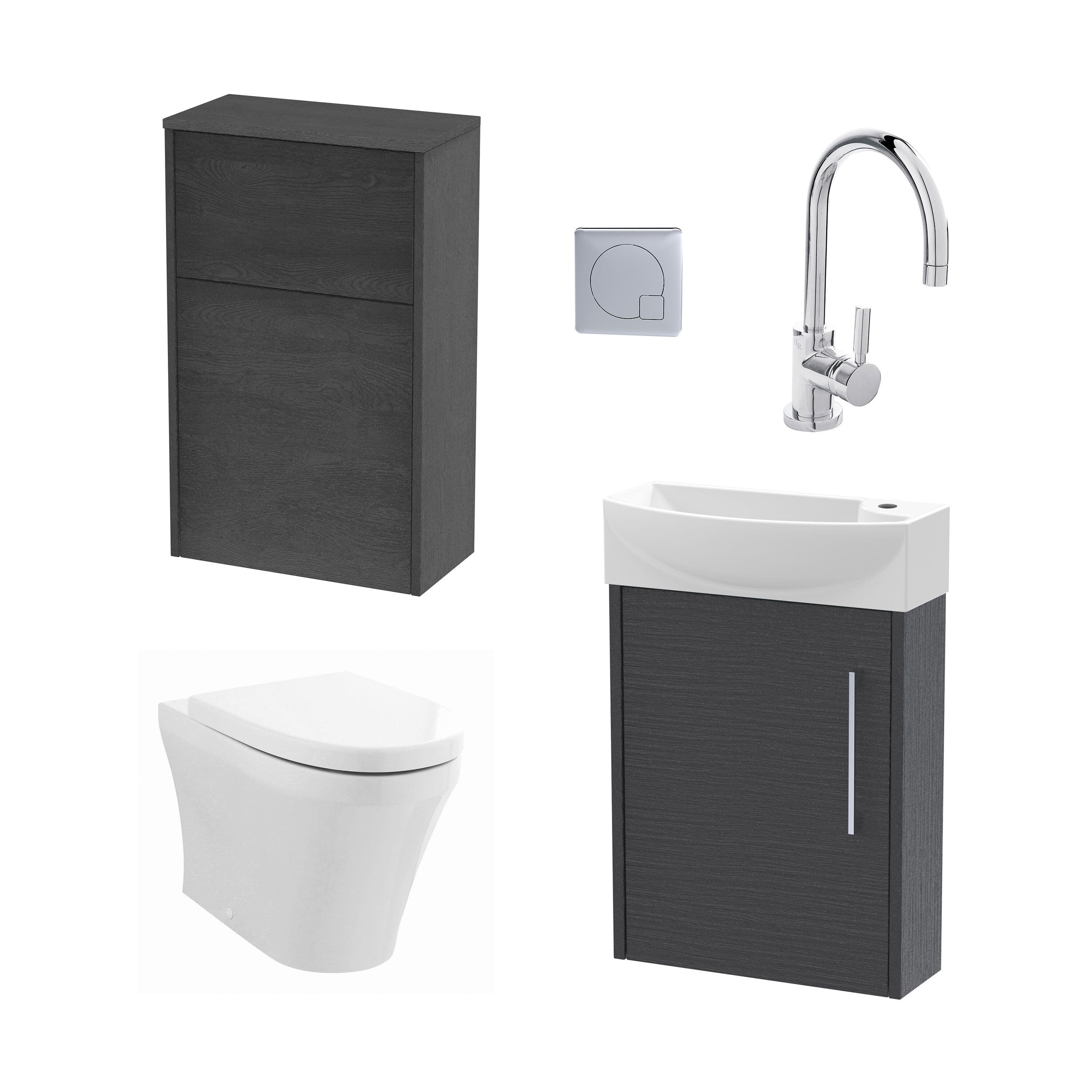 Left Wall Hung Vanity WC Cistern Toilet Tap Graphite Chrome 440mm