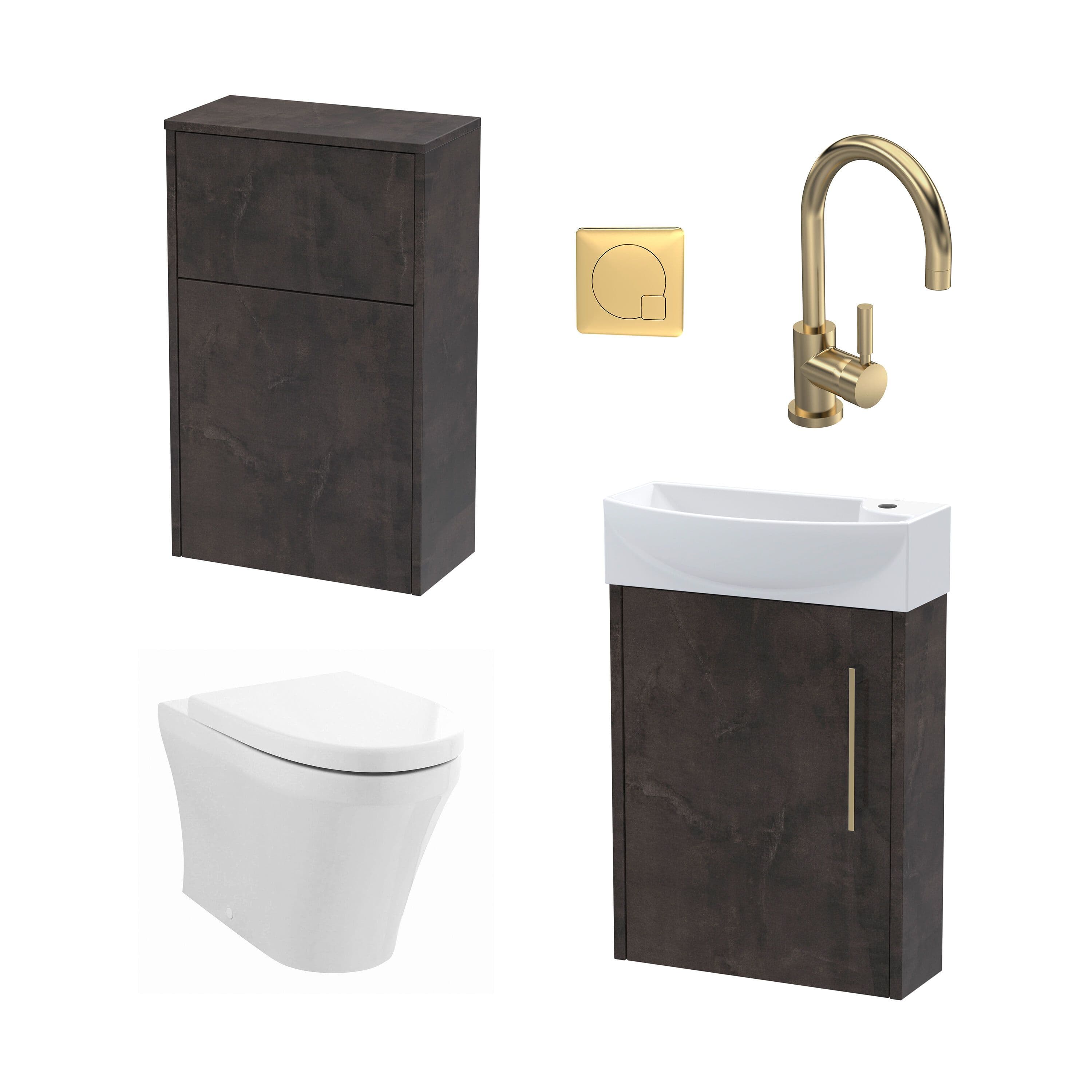 Left Wall Hung Vanity Unit WC Cistern Toilet Tap Slate Brass 440mm