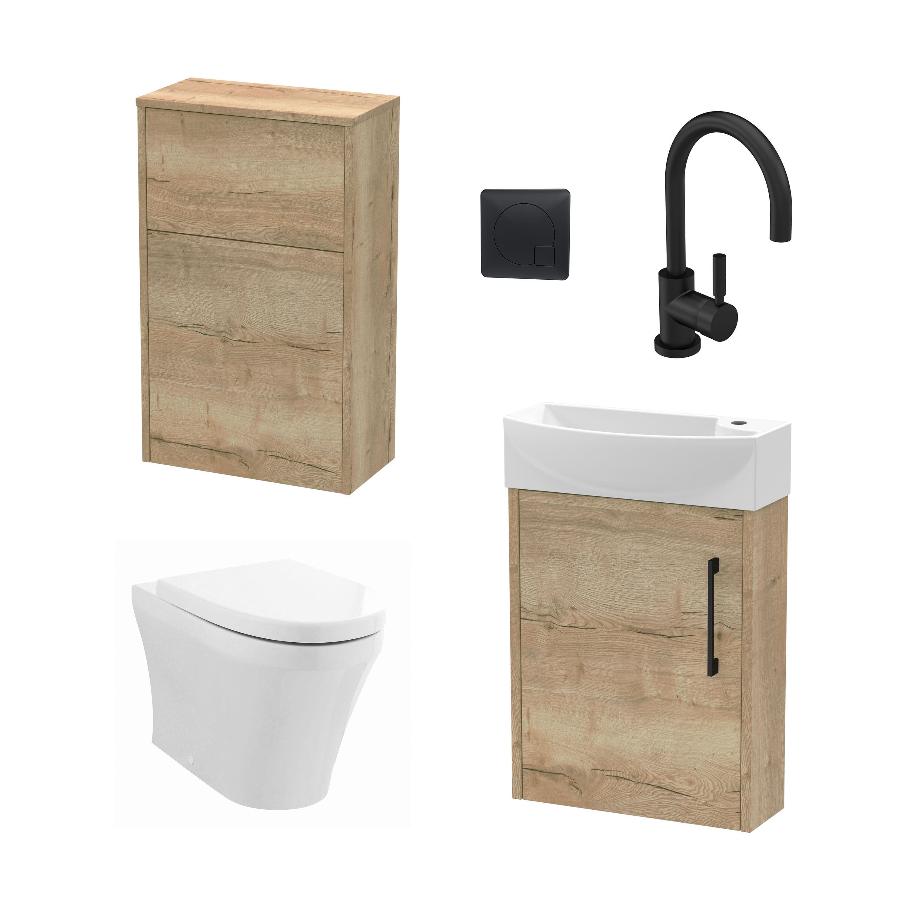 Left Wall Hung Vanity Unit WC Cistern Toilet Tap Oak 440mm