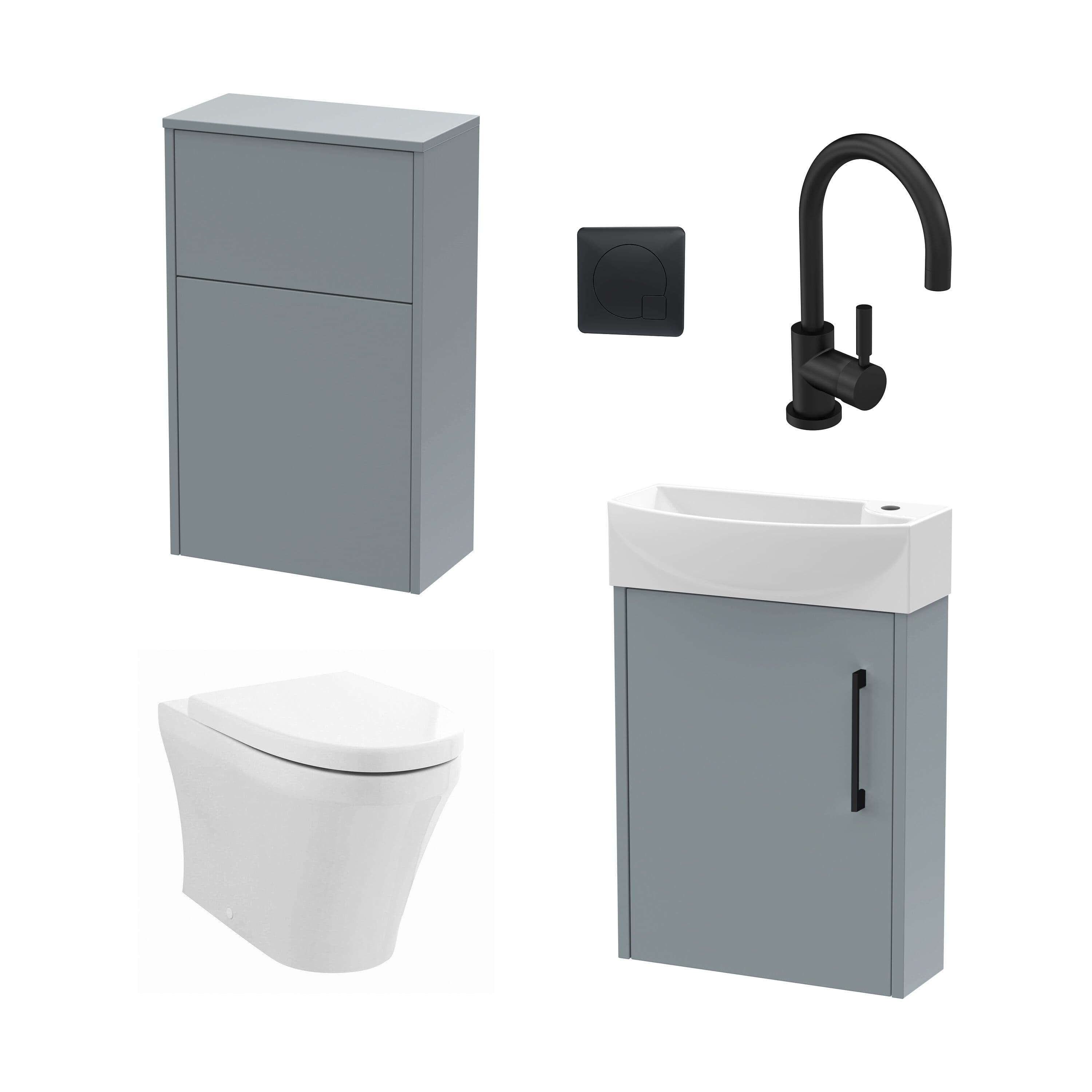 Left Wall Hung Vanity Unit WC Cistern Toilet Tap Grey 440mm