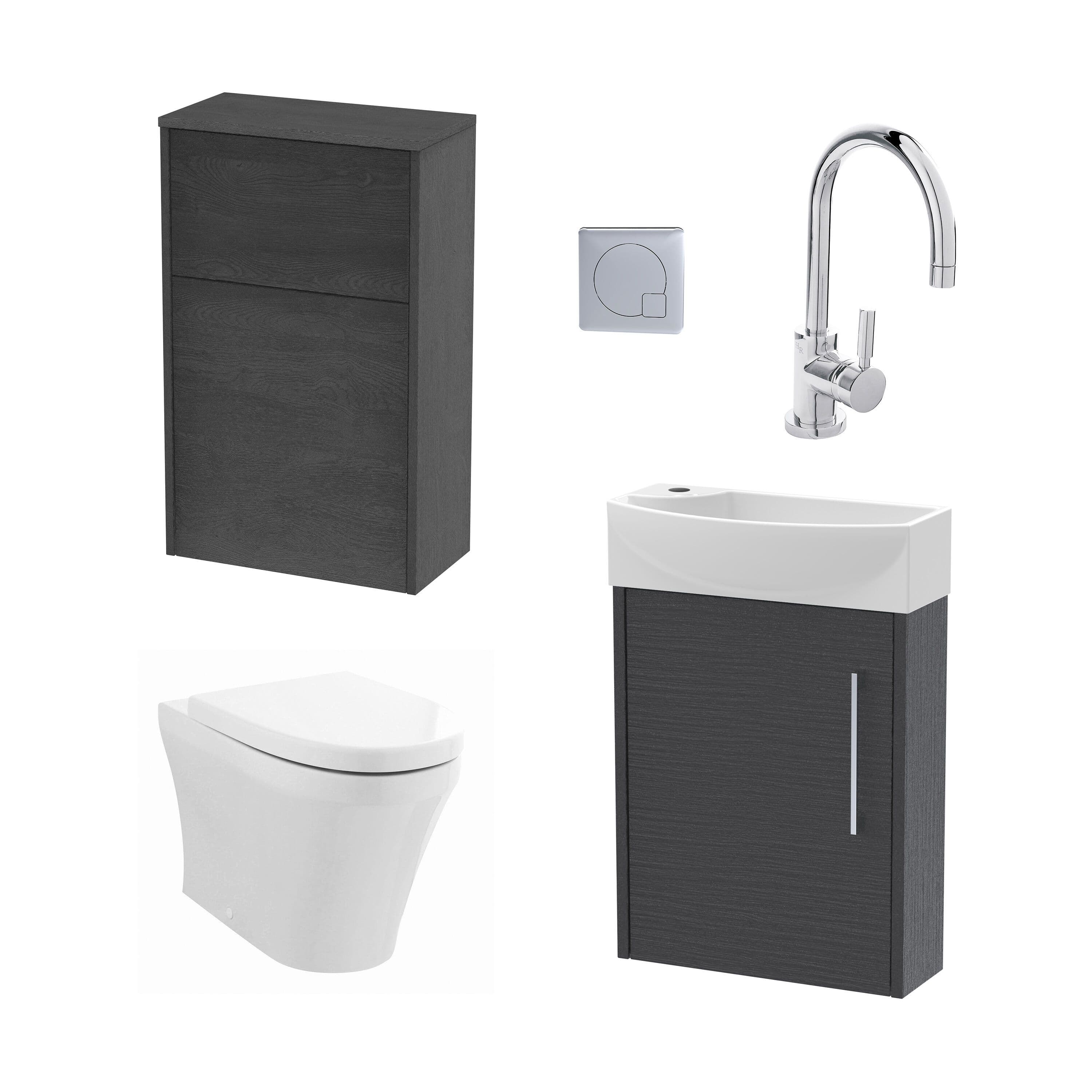 Right Wall Hung Vanity WC Cistern Toilet Tap Graphite Chrome 440mm