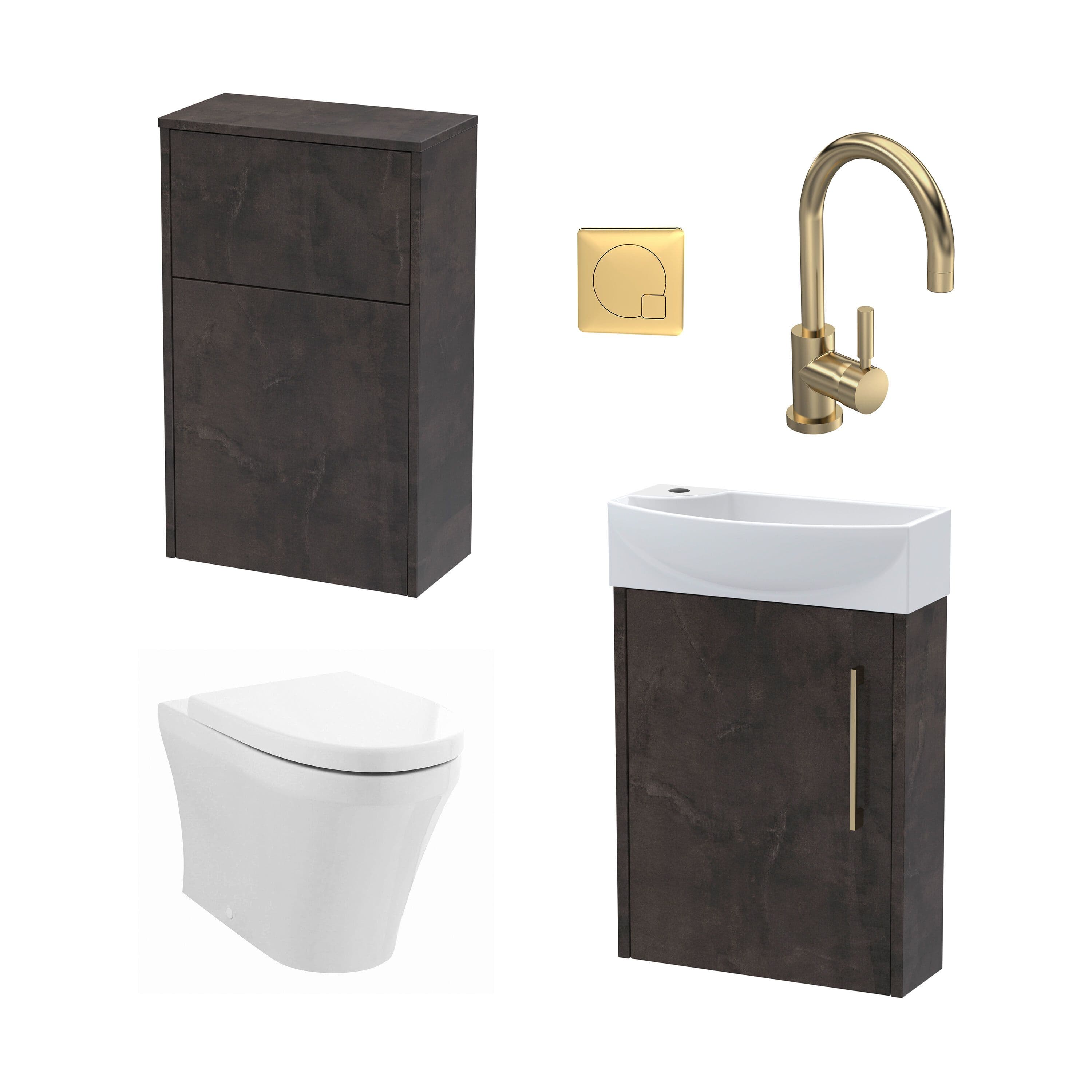 Right Wall Hung Vanity Unit WC Cistern Toilet Tap Slate Brass 440mm