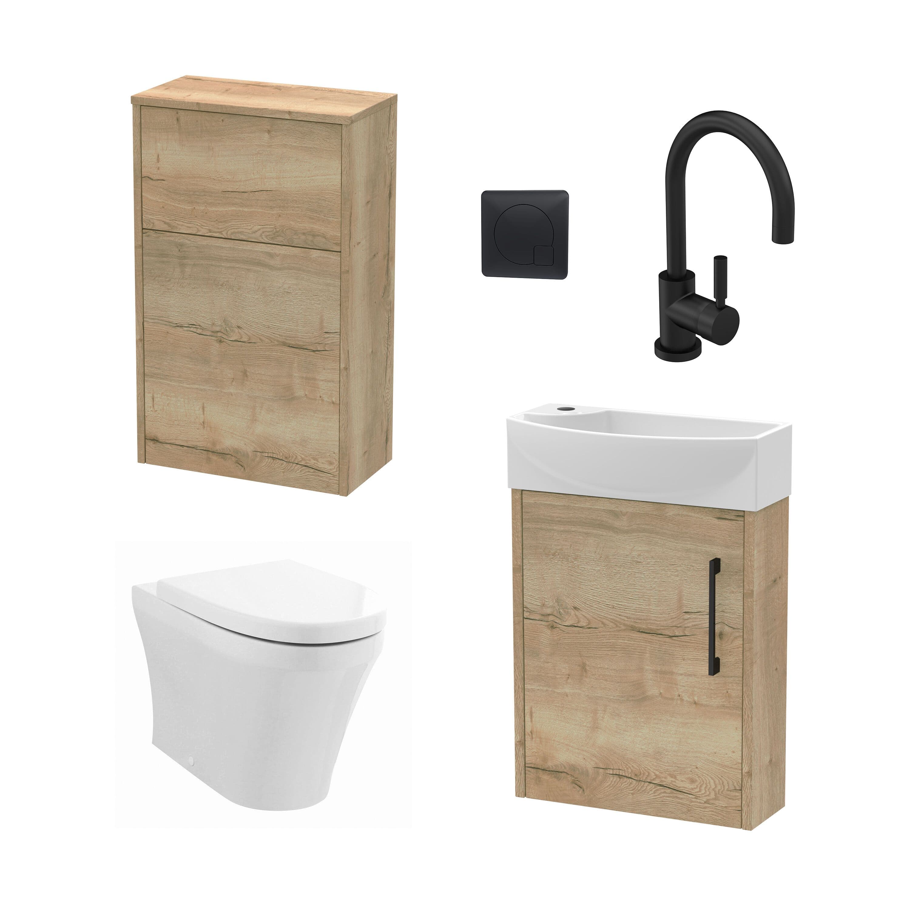 Right Wall Hung Vanity Unit WC Cistern Toilet Tap Oak 440mm