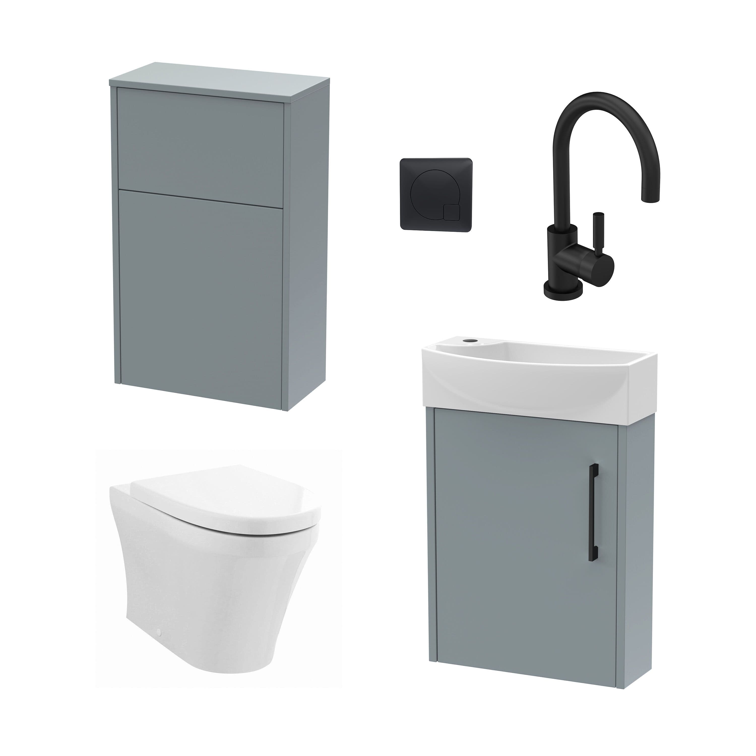 Right Wall Hung Vanity WC Cistern Toilet Tap Grey 440mm
