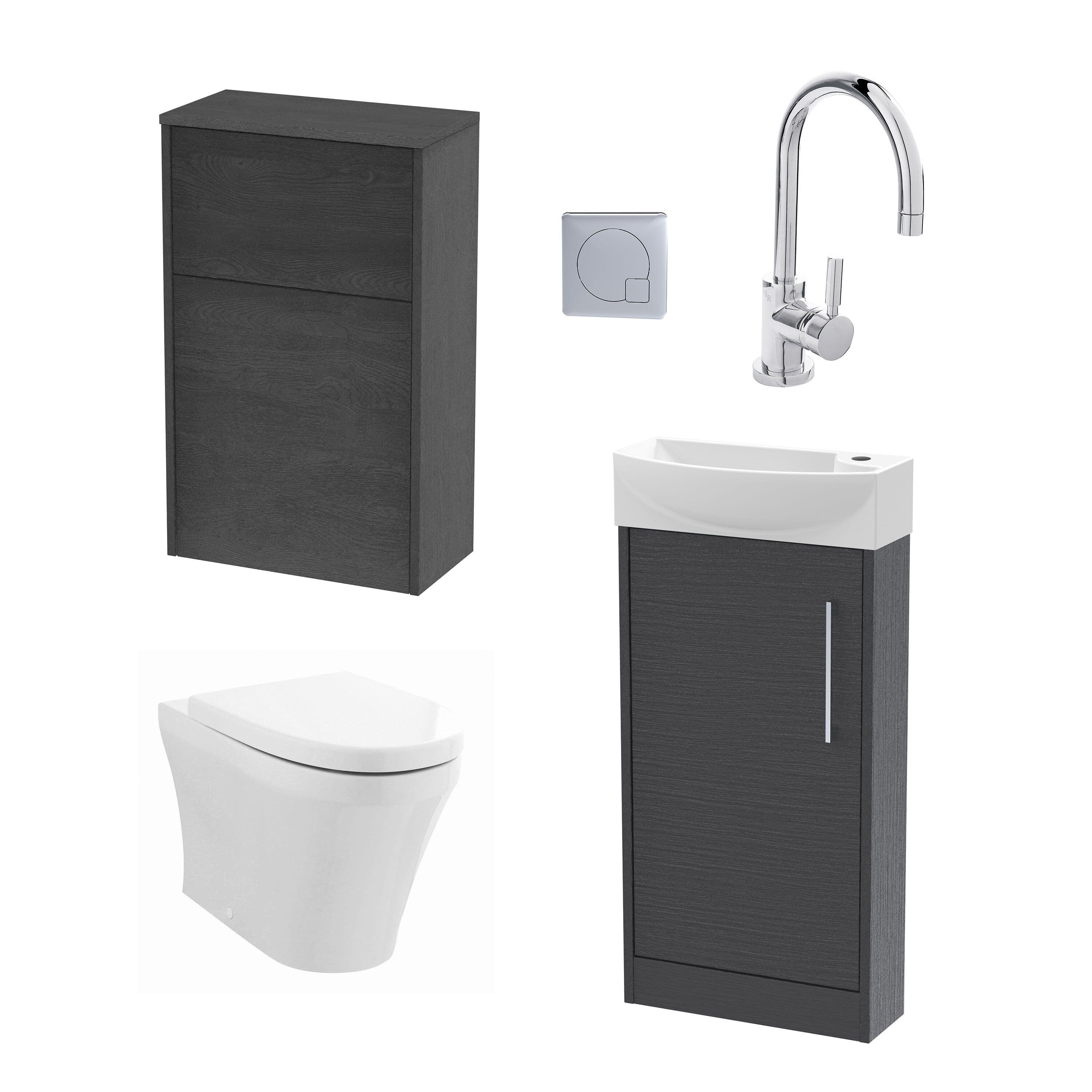 Cloakroom Left Hand Vanity WC Unit Toilet Tap Graphite 440mm